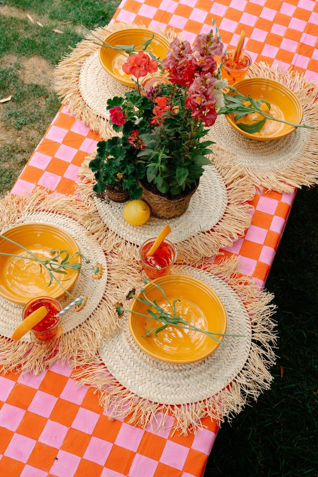 Pink and Orange Checkerboard Tablecloth