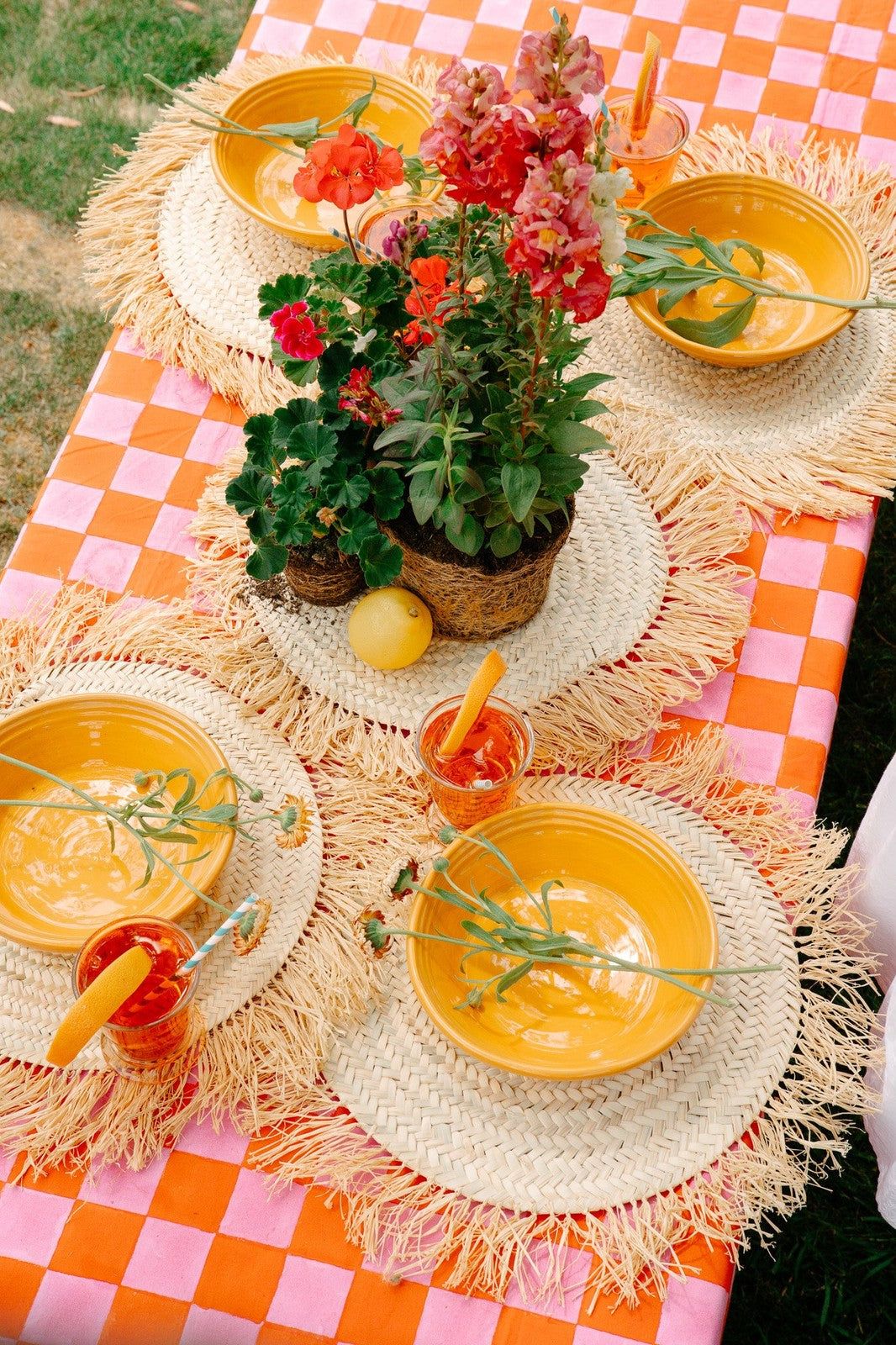 Pink and Orange Checkerboard Tablecloth