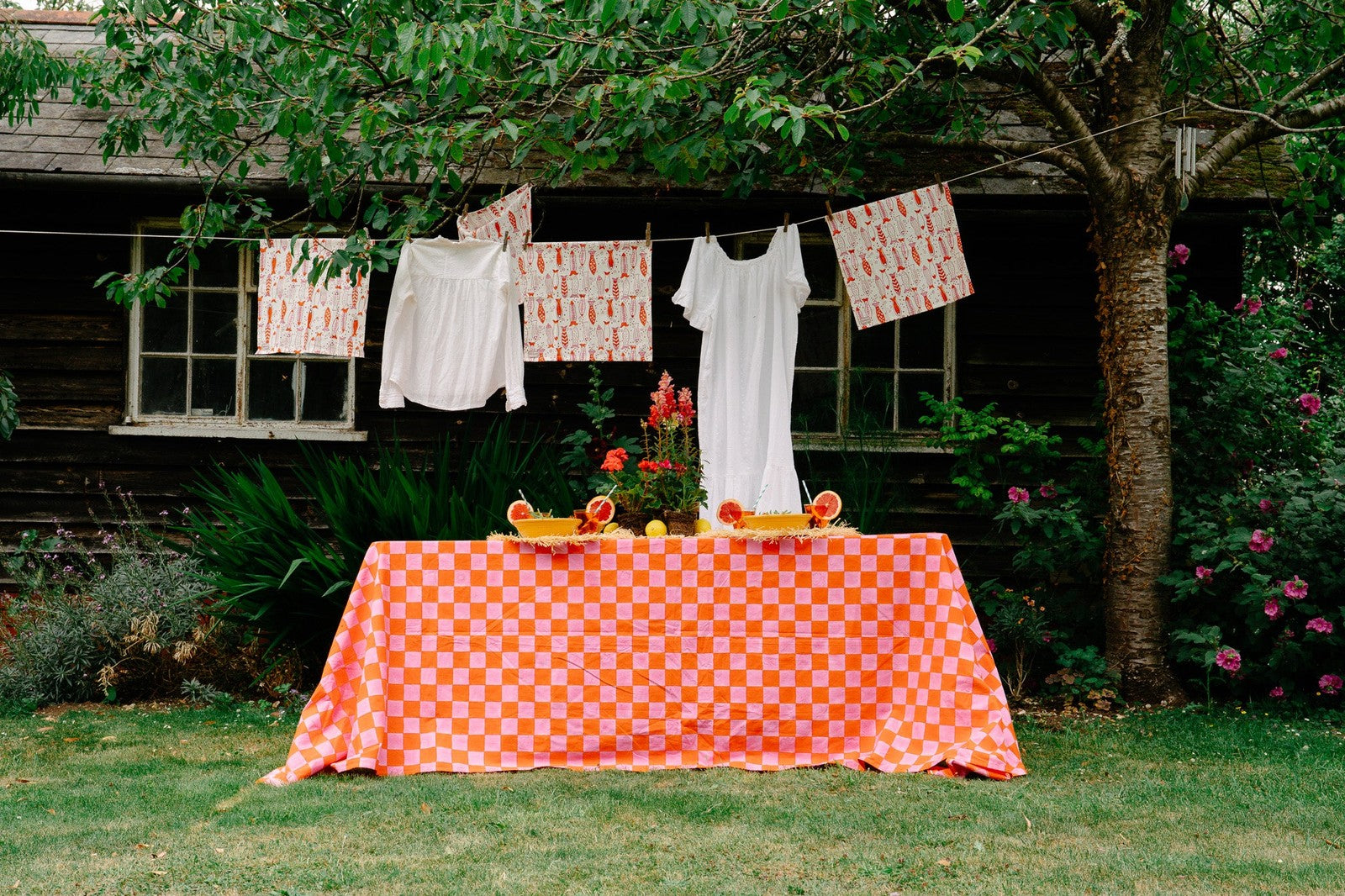 Pink and Orange Checkerboard Tablecloth