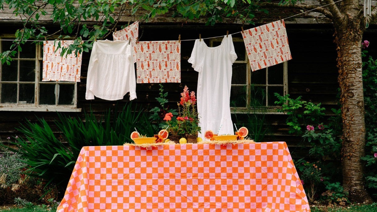 Pink and Orange Checkerboard Tablecloth