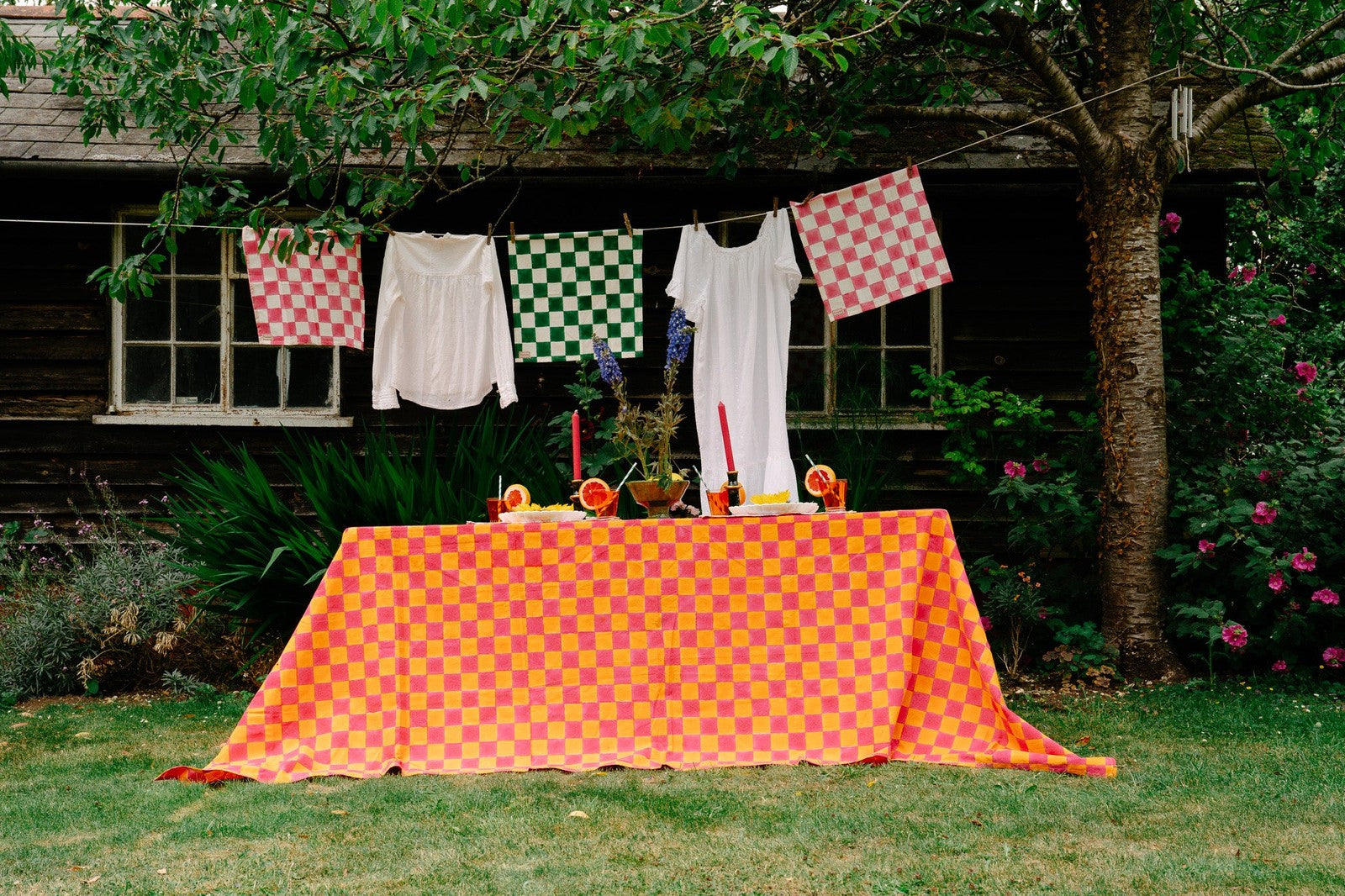 Pink and Yolk Checkerboard Tablecloth