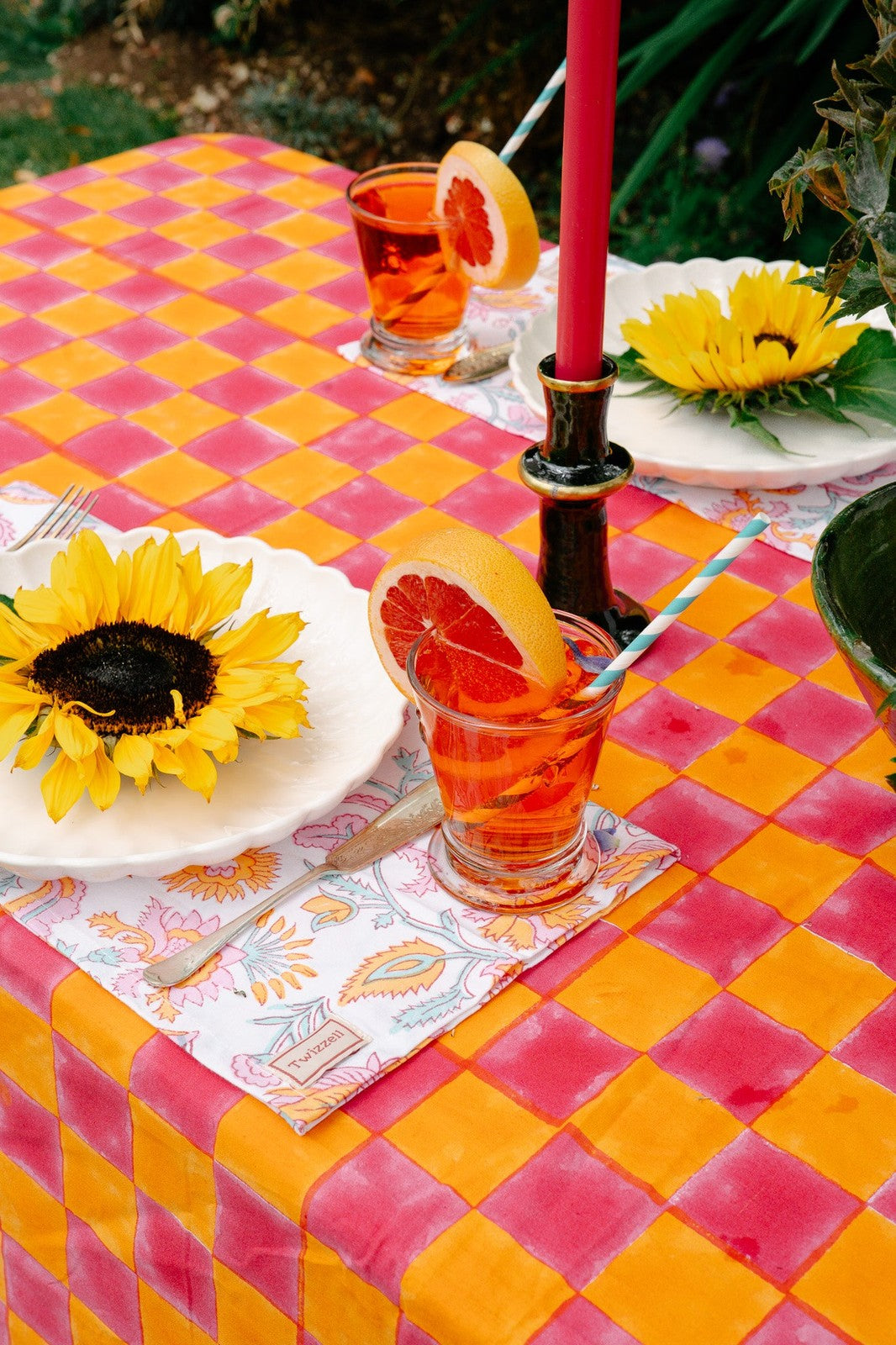 Pink and Yolk Checkerboard Tablecloth
