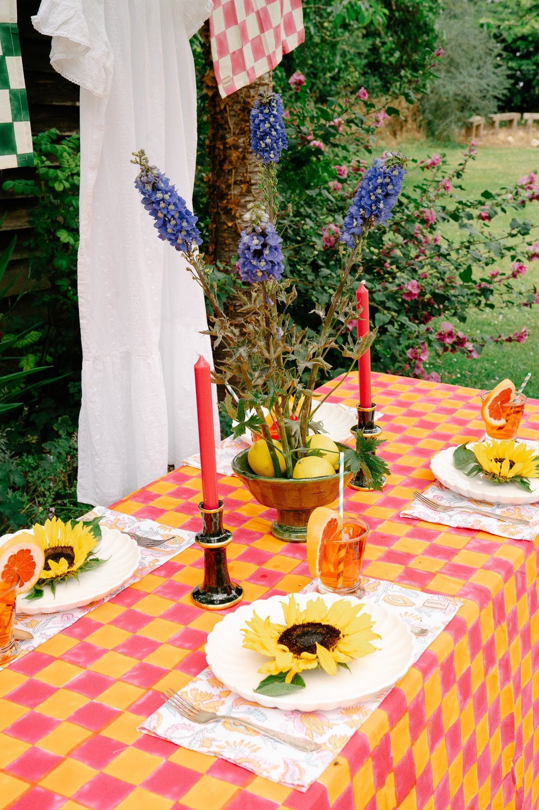 Pink and Yolk Checkerboard Tablecloth