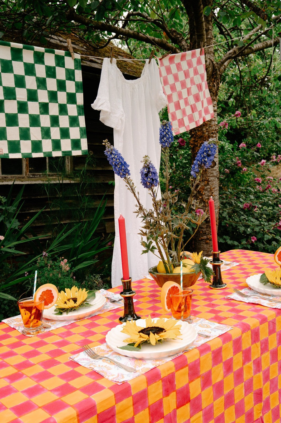 Pink and Yolk Checkerboard Tablecloth