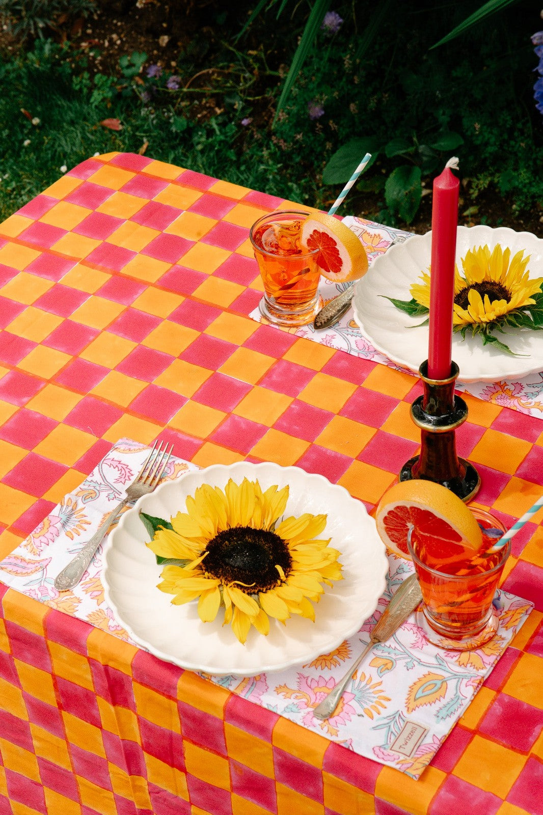 Pink and Yolk Checkerboard Tablecloth