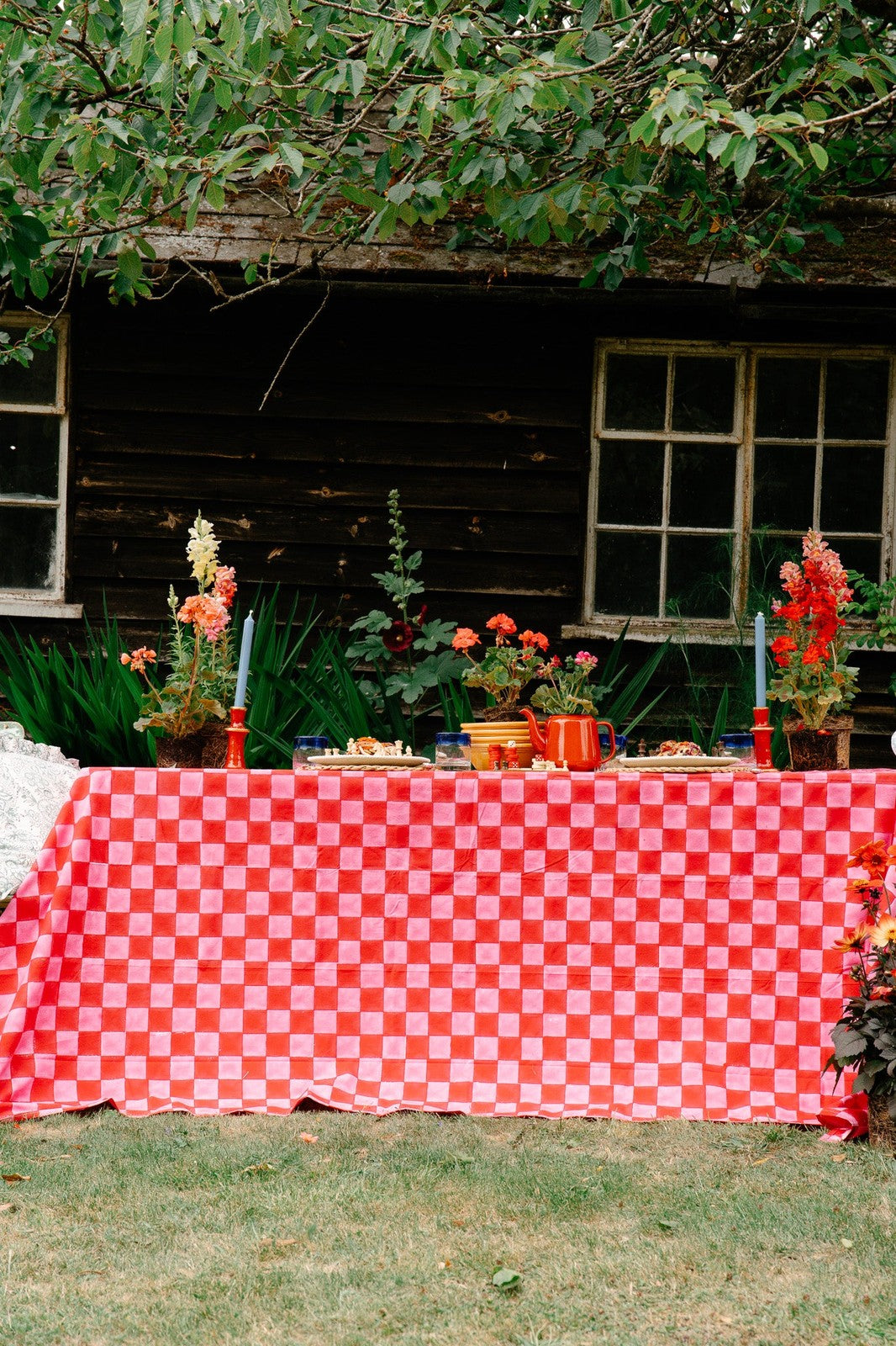 Pink and Red Checkerboard Tablecloth