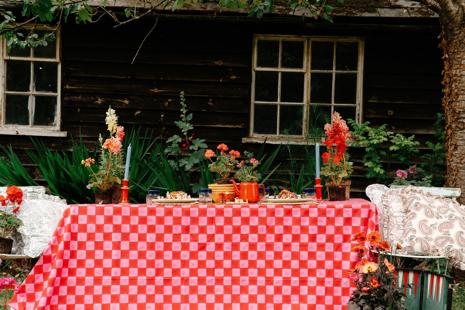 Pink and Red Checkerboard Tablecloth