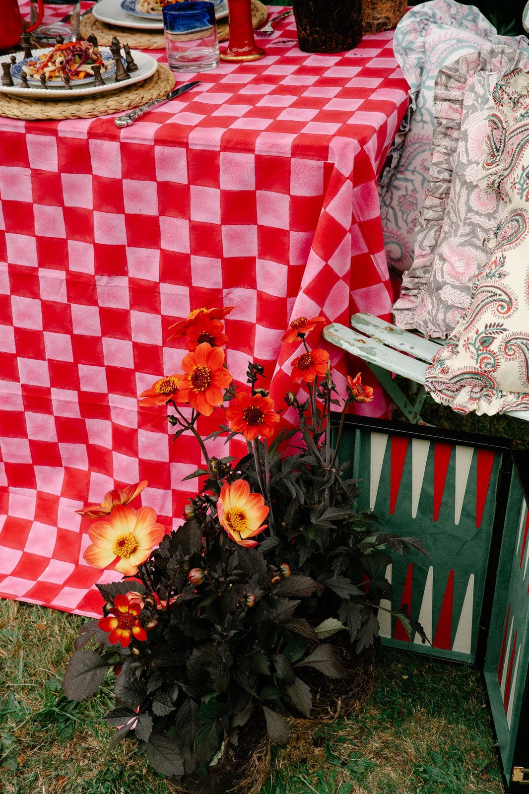 Pink and Red Checkerboard Tablecloth