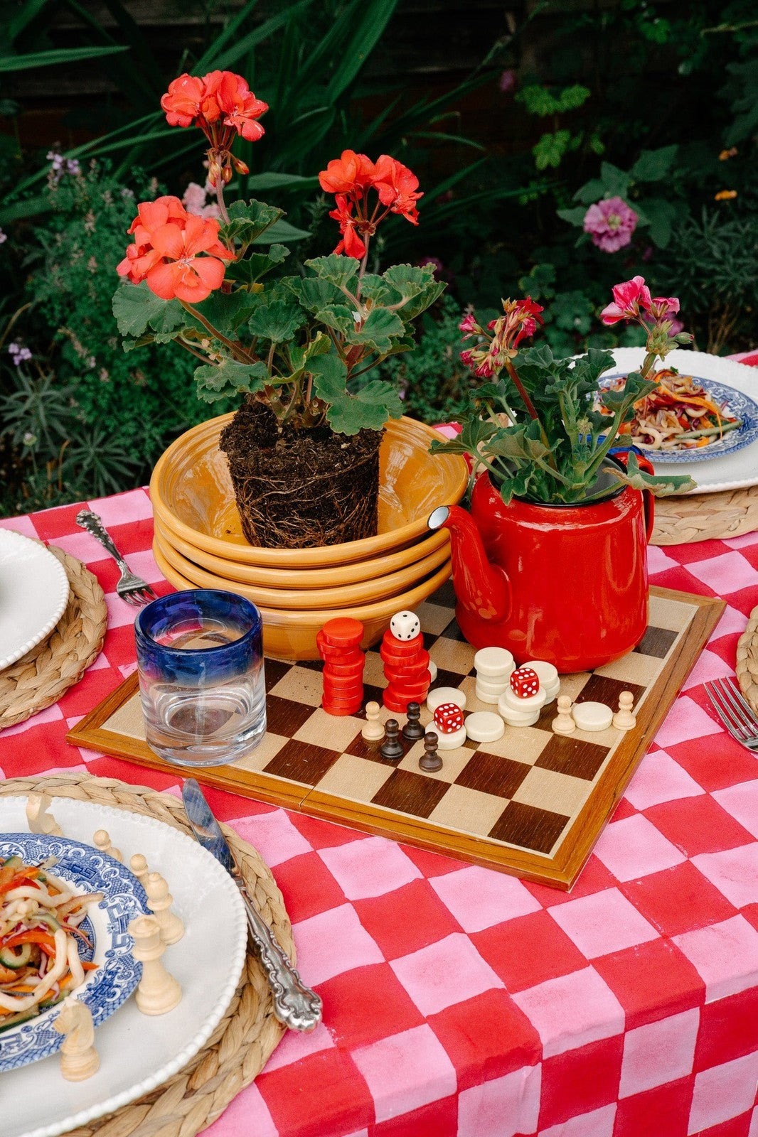 Pink and Red Checkerboard Tablecloth