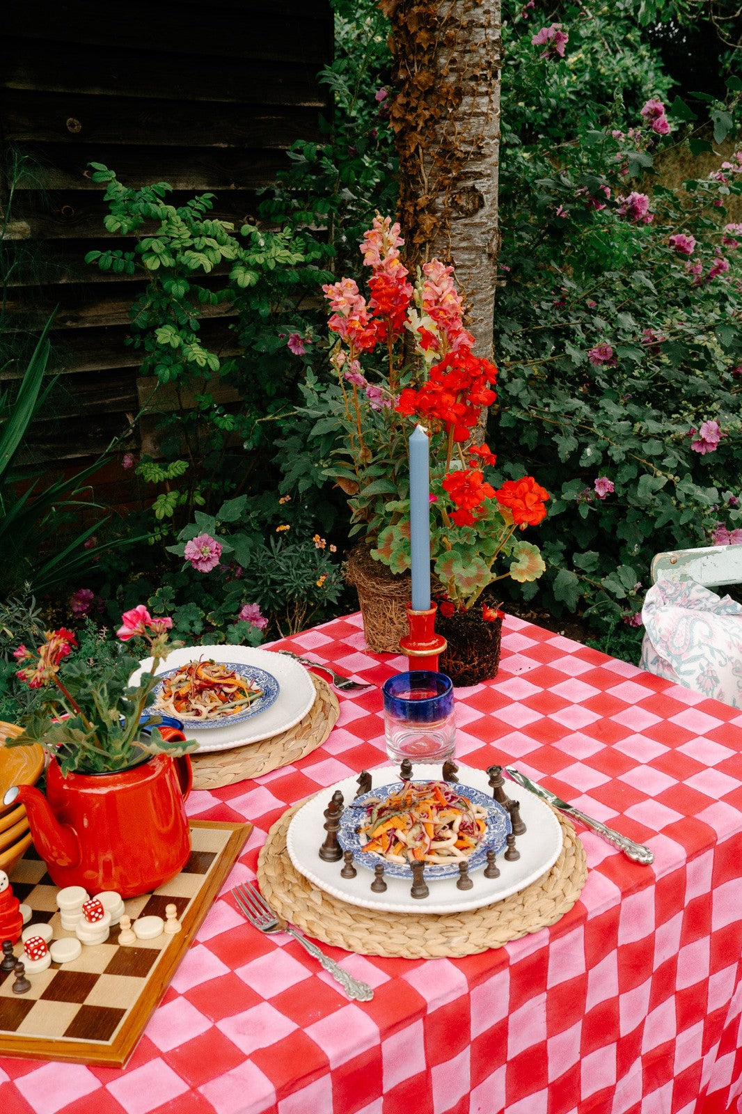 Pink and Red Checkerboard Tablecloth