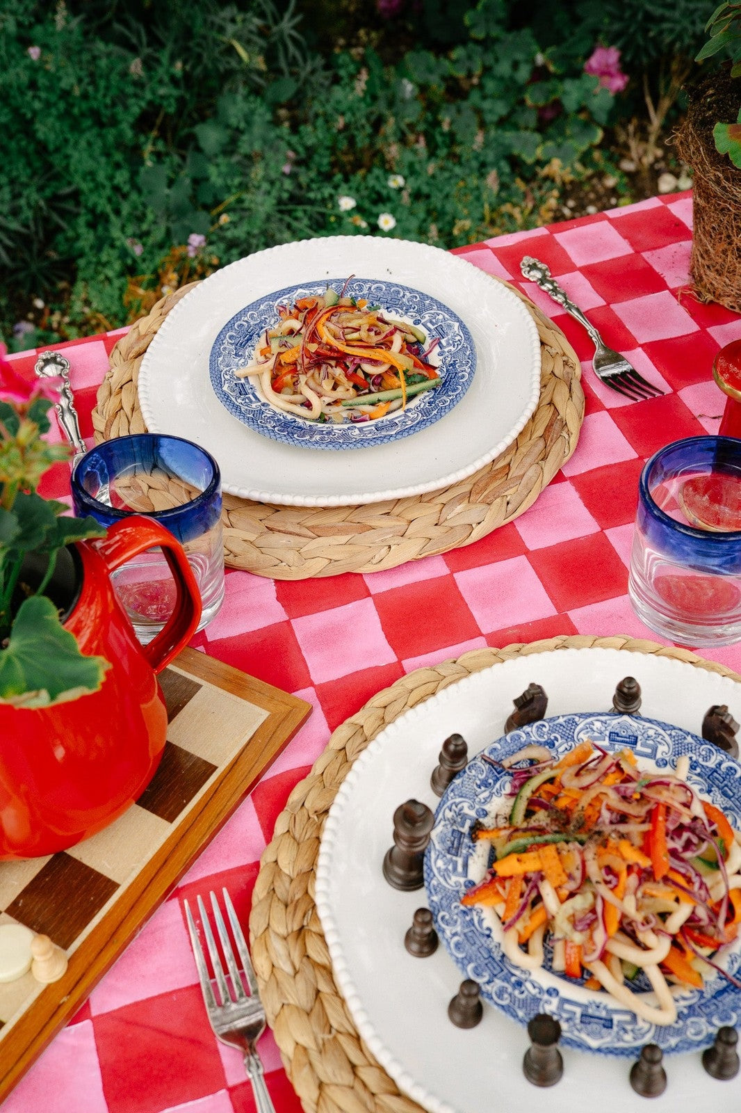 Pink and Red Checkerboard Tablecloth
