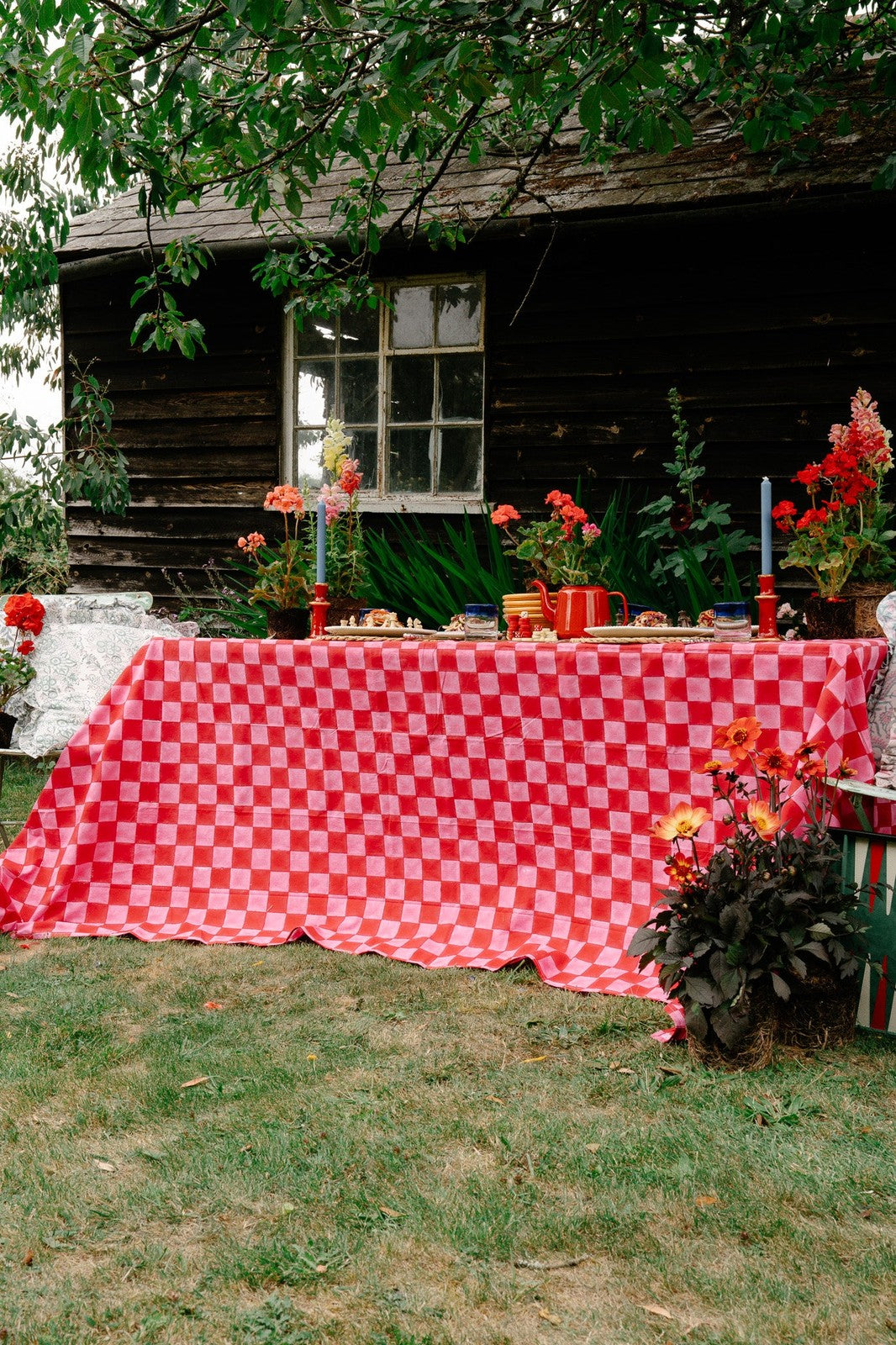 Pink and Red Checkerboard Tablecloth