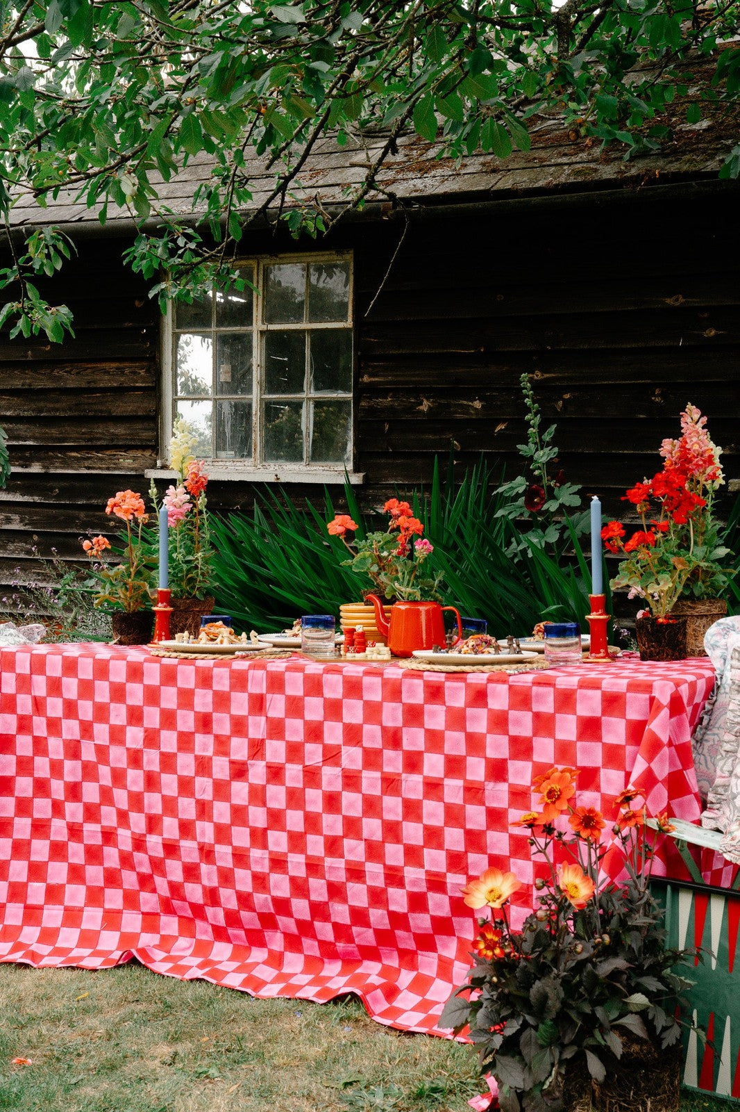 Pink and Red Checkerboard Tablecloth