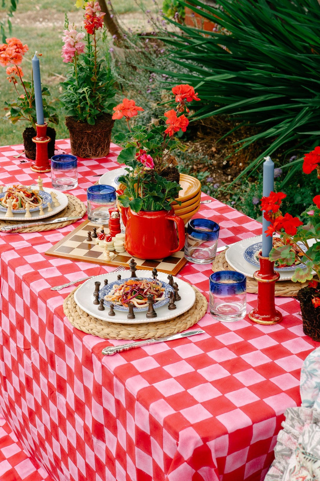 Pink and Red Checkerboard Tablecloth
