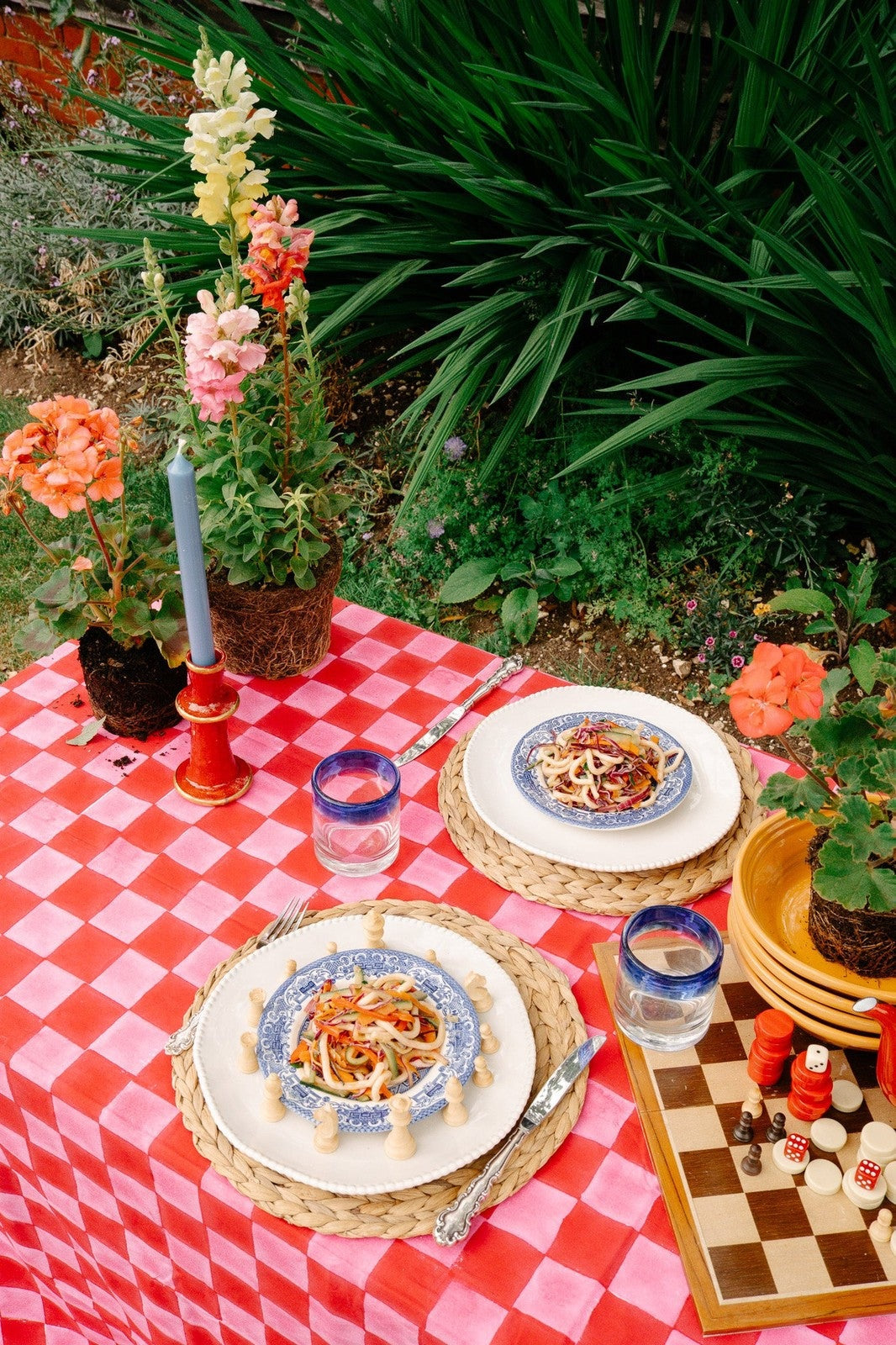 Pink and Red Checkerboard Tablecloth