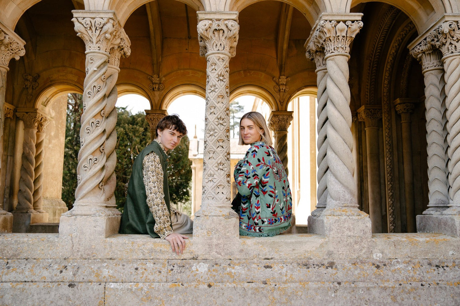 Reversible Linen Nehru Gilet Forest and Moss