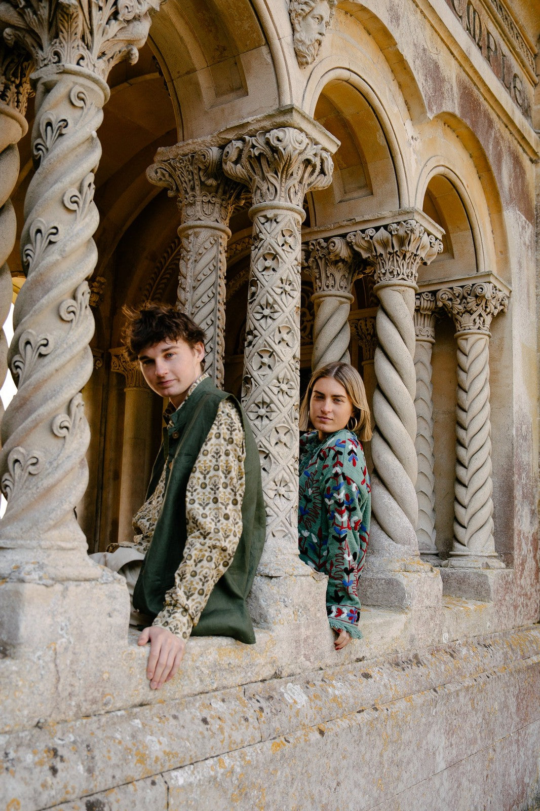 Reversible Linen Nehru Gilet Forest and Moss