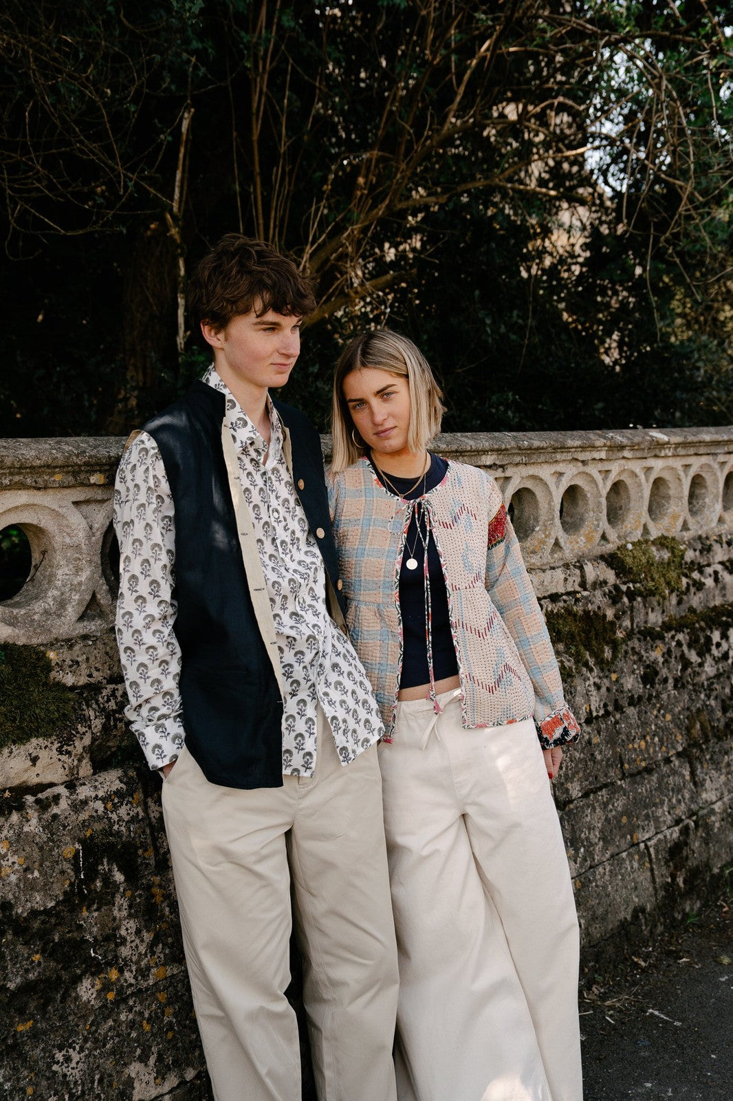 Reversible Linen Nehru Gilet Navy and Straw