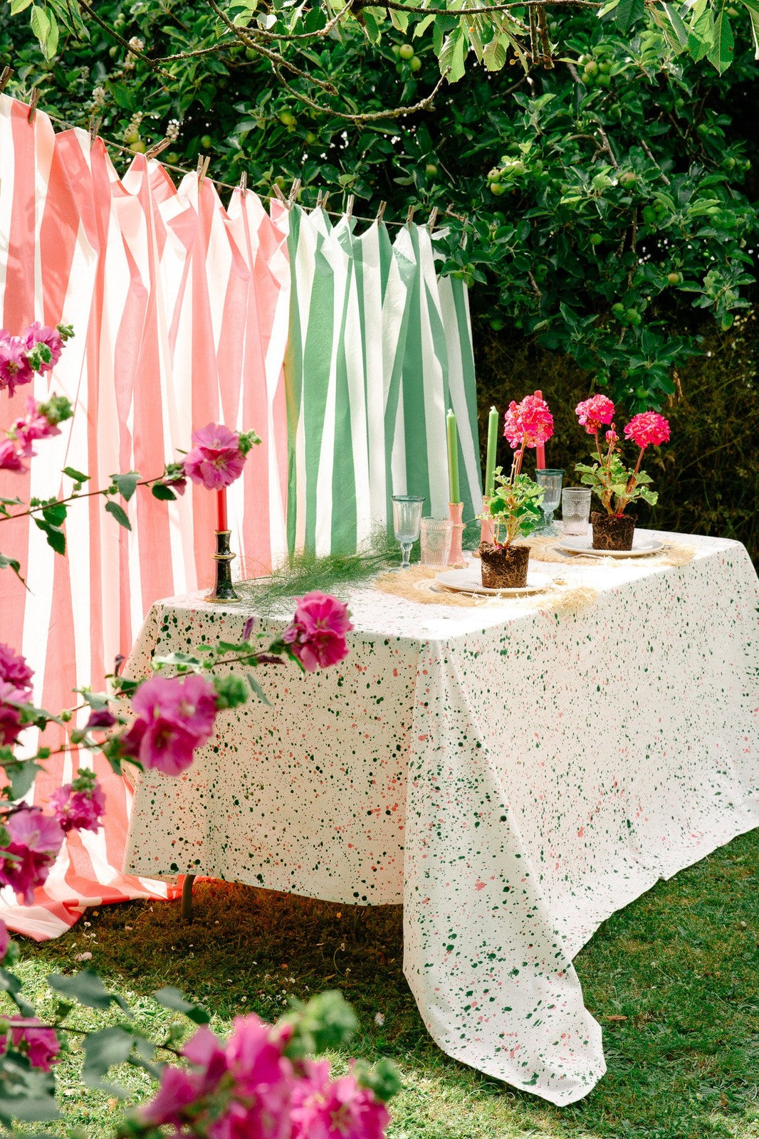 Green and Pink Splatter Tablecloth