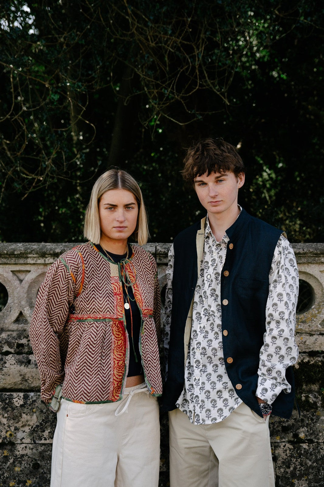 Reversible Linen Nehru Gilet Navy and Straw