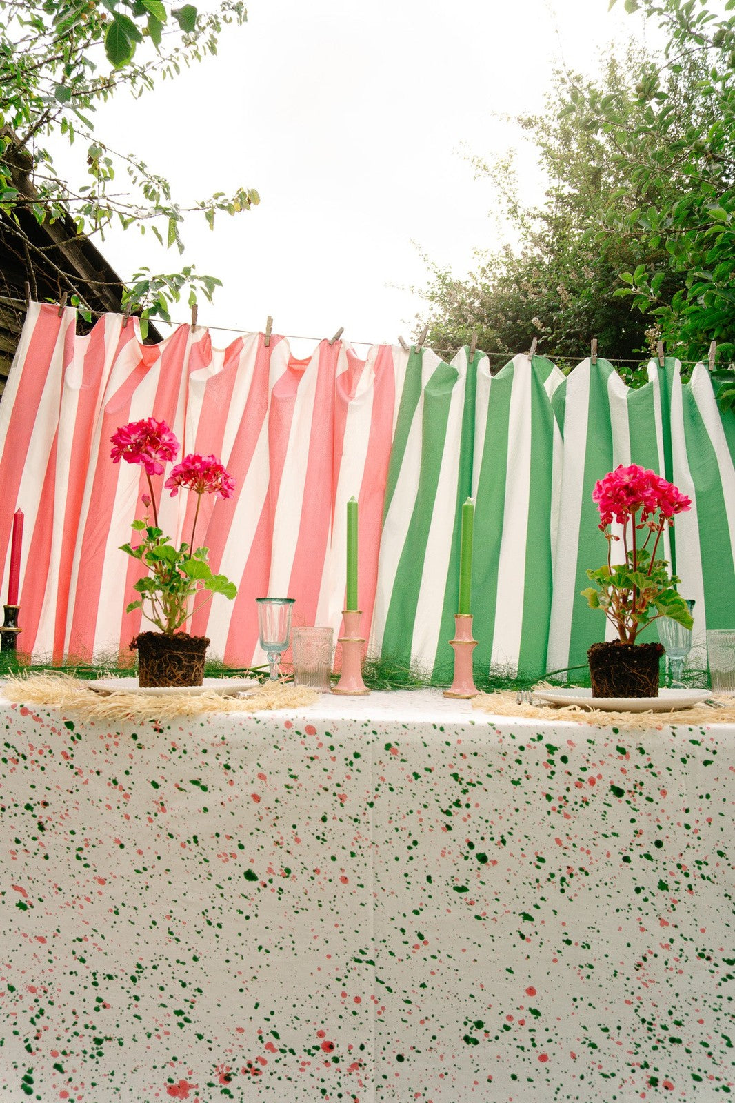 Green and Pink Splatter Tablecloth