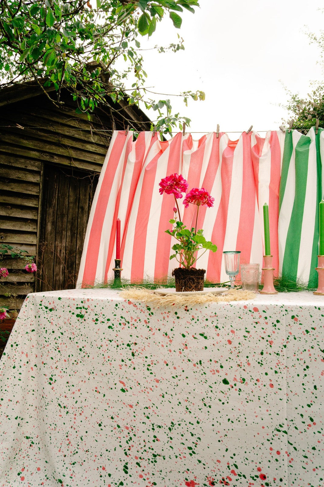 Green and Pink Splatter Tablecloth