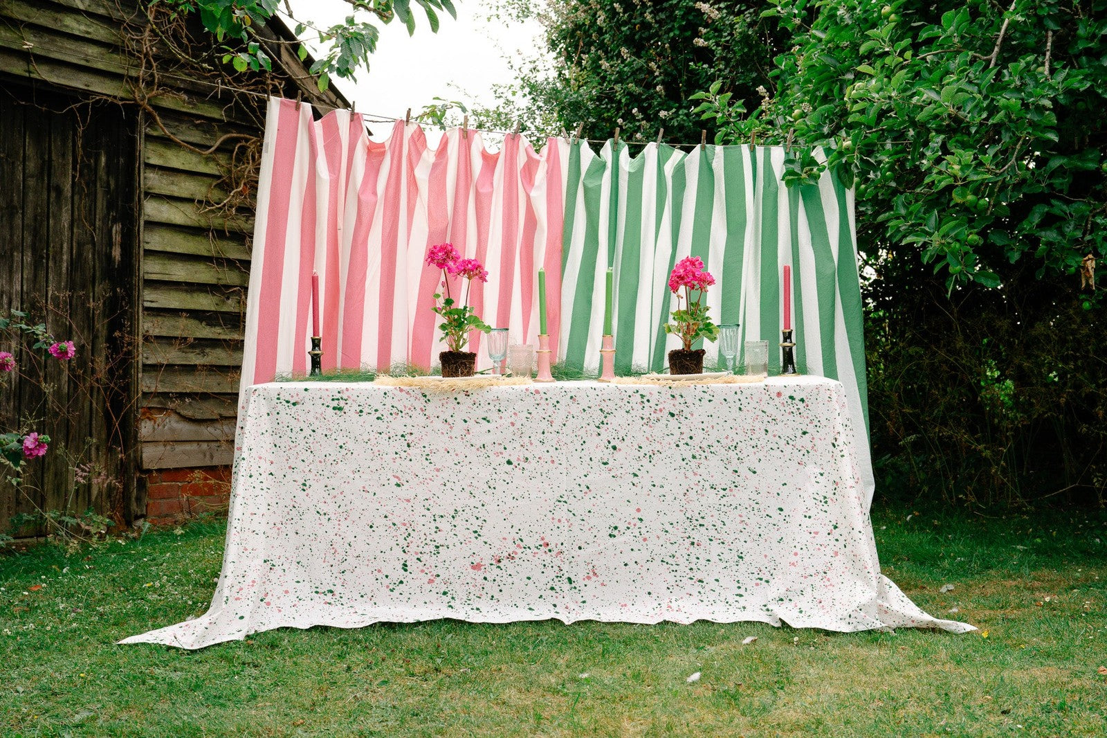 Green & Pink Splatter Tablecloth