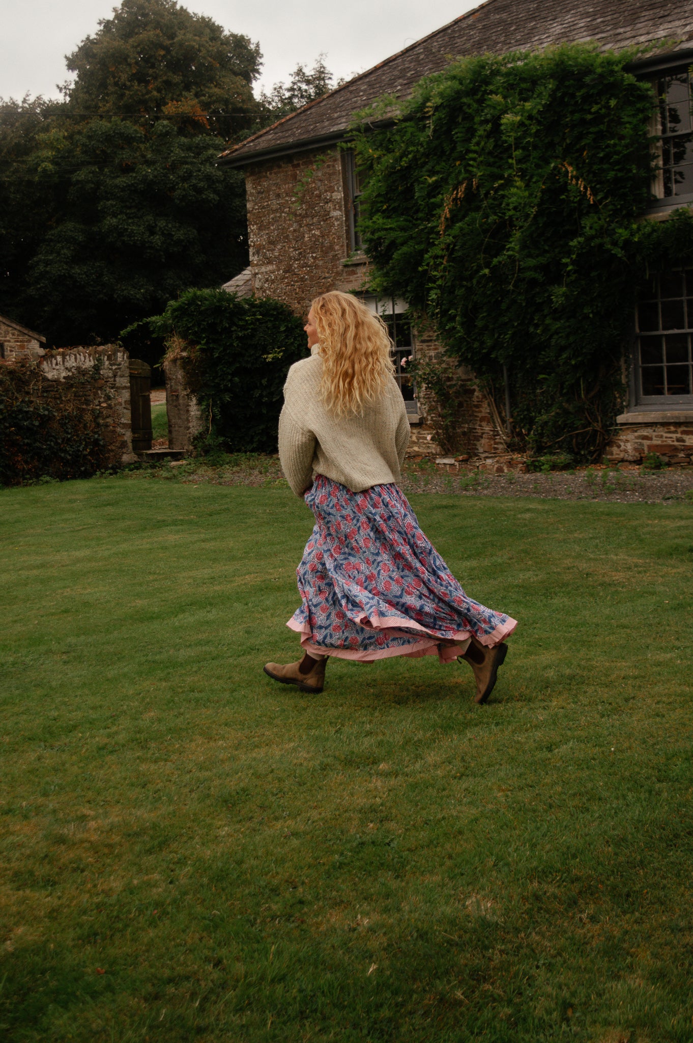 Indian Block Print Skirt - Blue and Pink