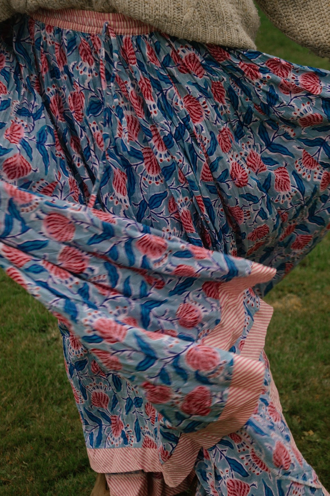 Indian Block Print Skirt - Blue and Pink