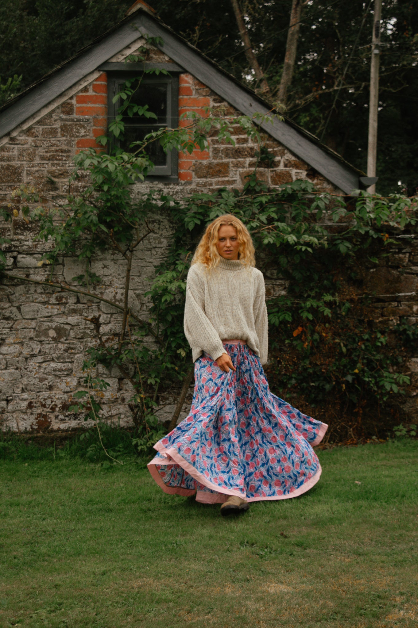 Indian Block Print Skirt - Blue and Pink
