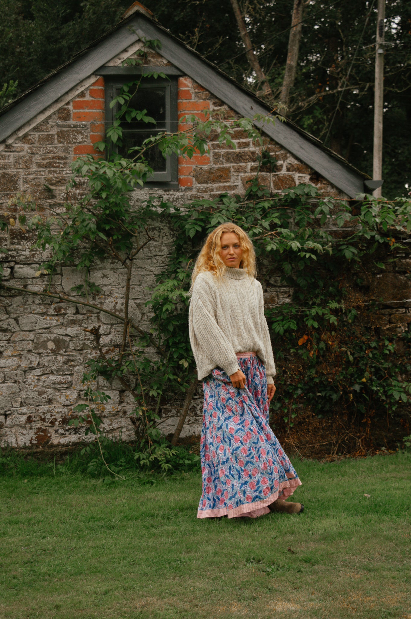 Indian Block Print Skirt - Blue and Pink