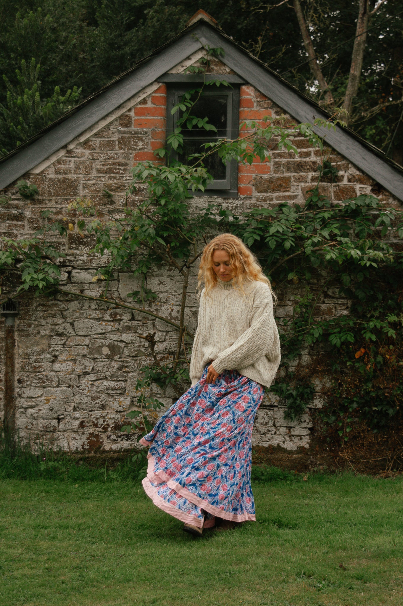 Indian Block Print Skirt - Blue and Pink