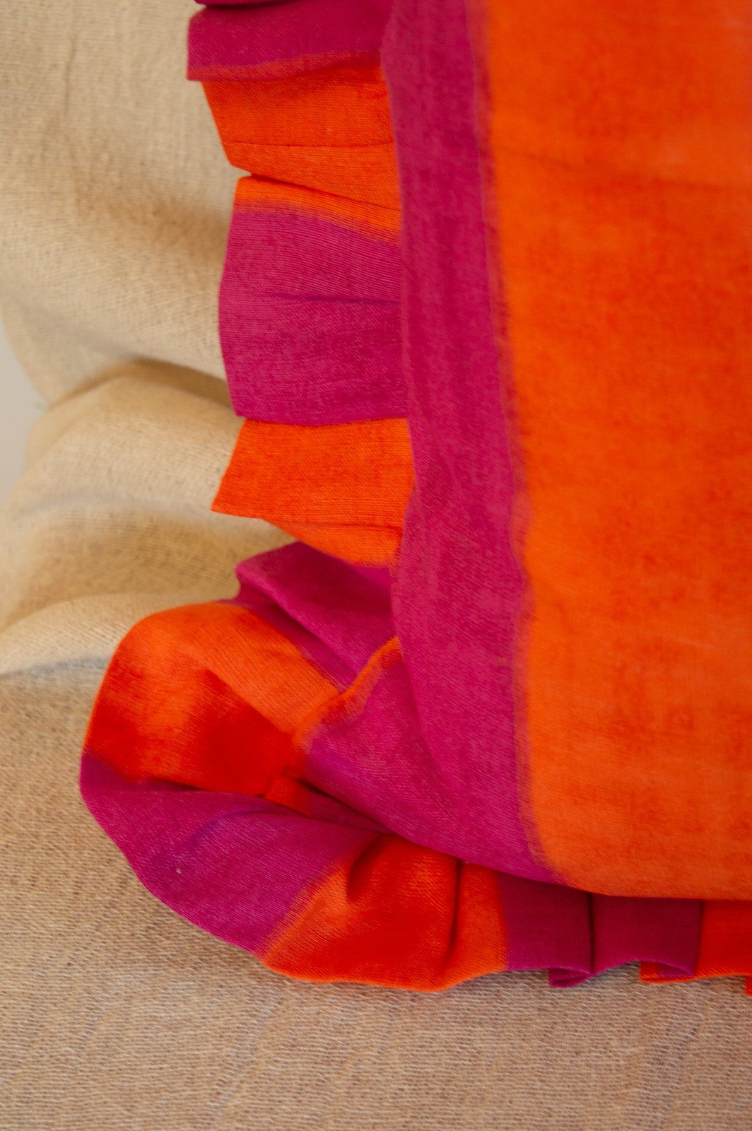 Ruffle Linen Cushion Cover - Pink/Orange