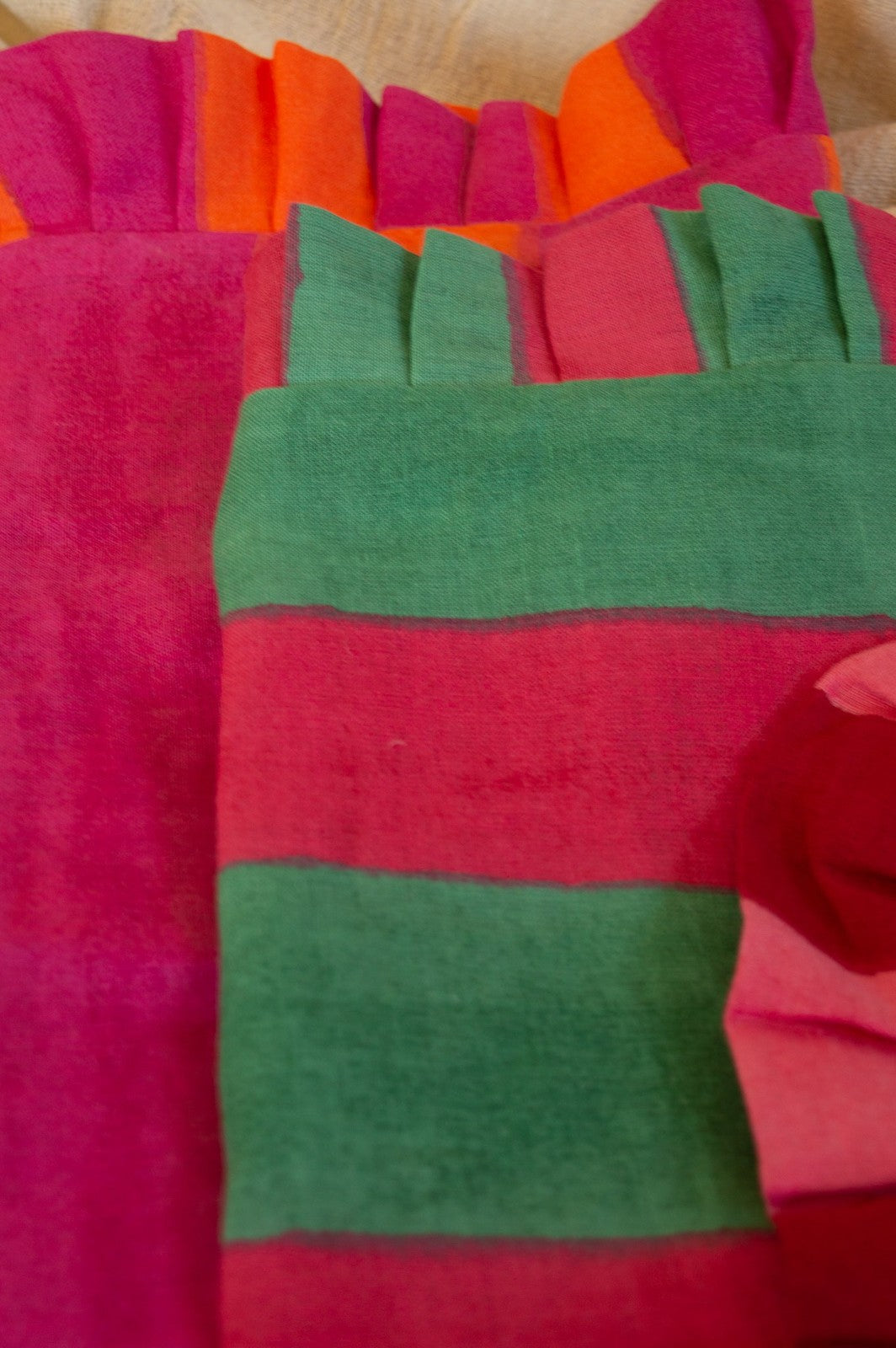 Ruffle Linen Cushion Cover - Pink/Orange