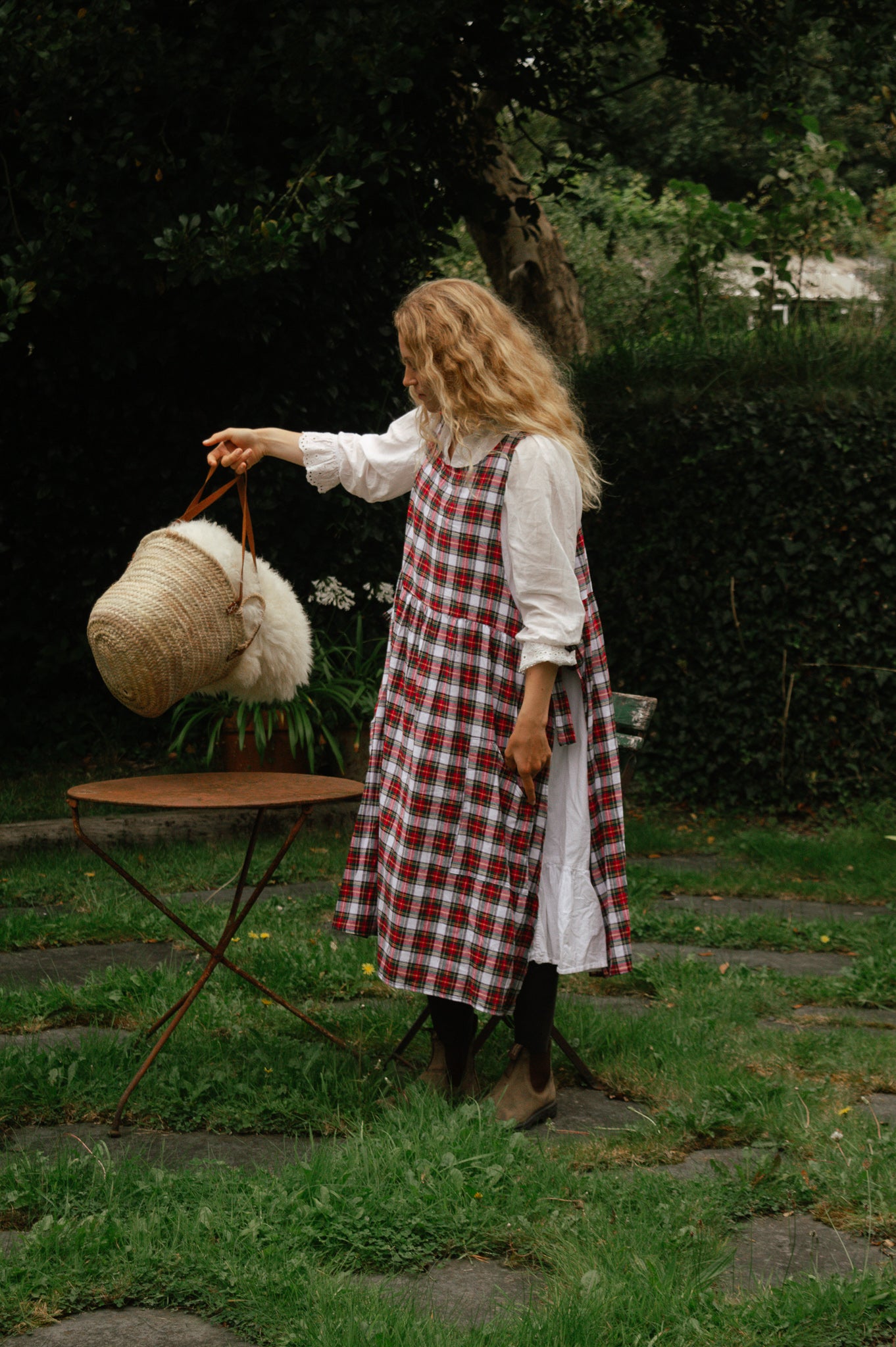 Pinny Dress - Red and White Tartan