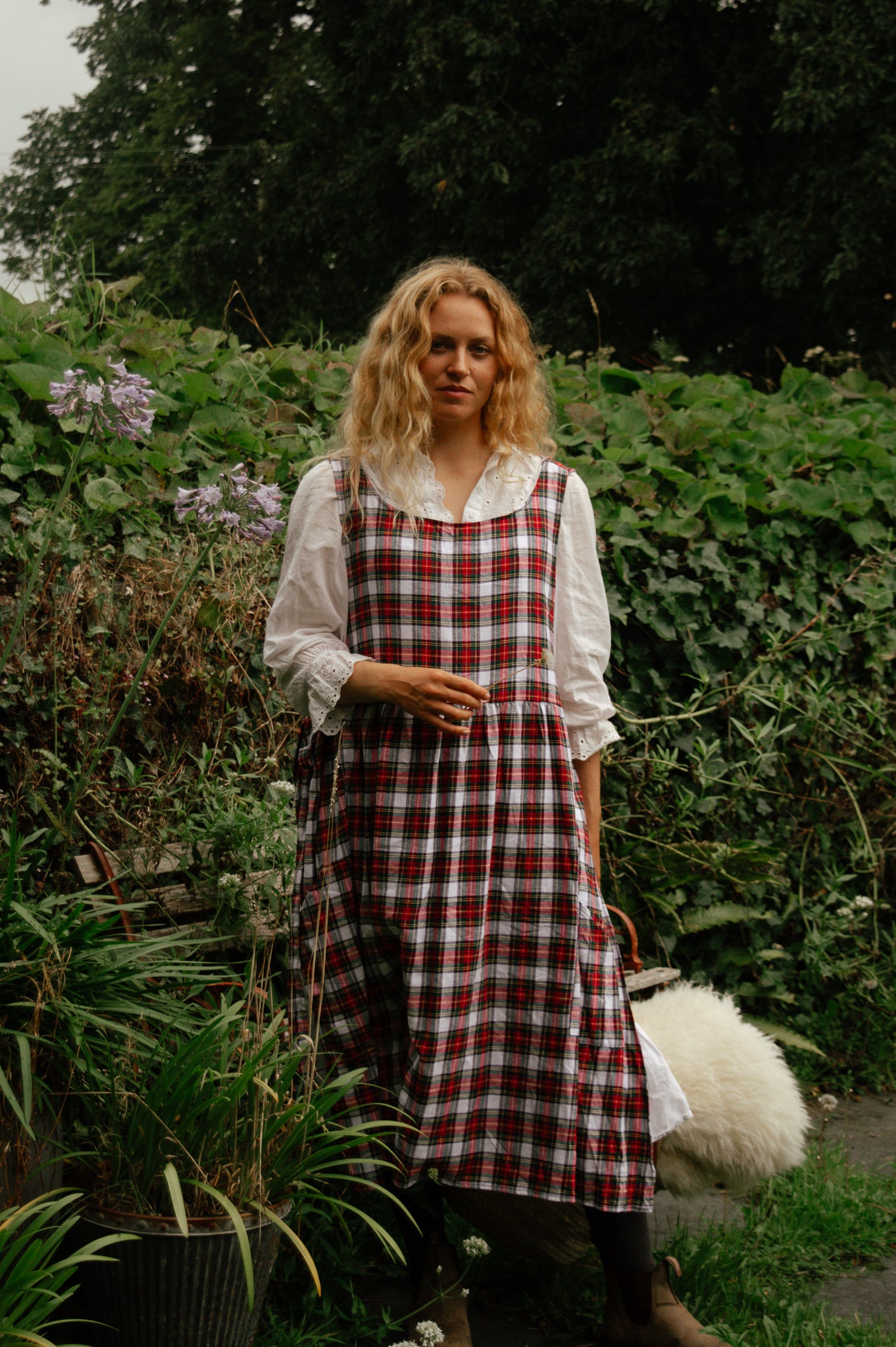 Pinny Dress - Red and White Tartan