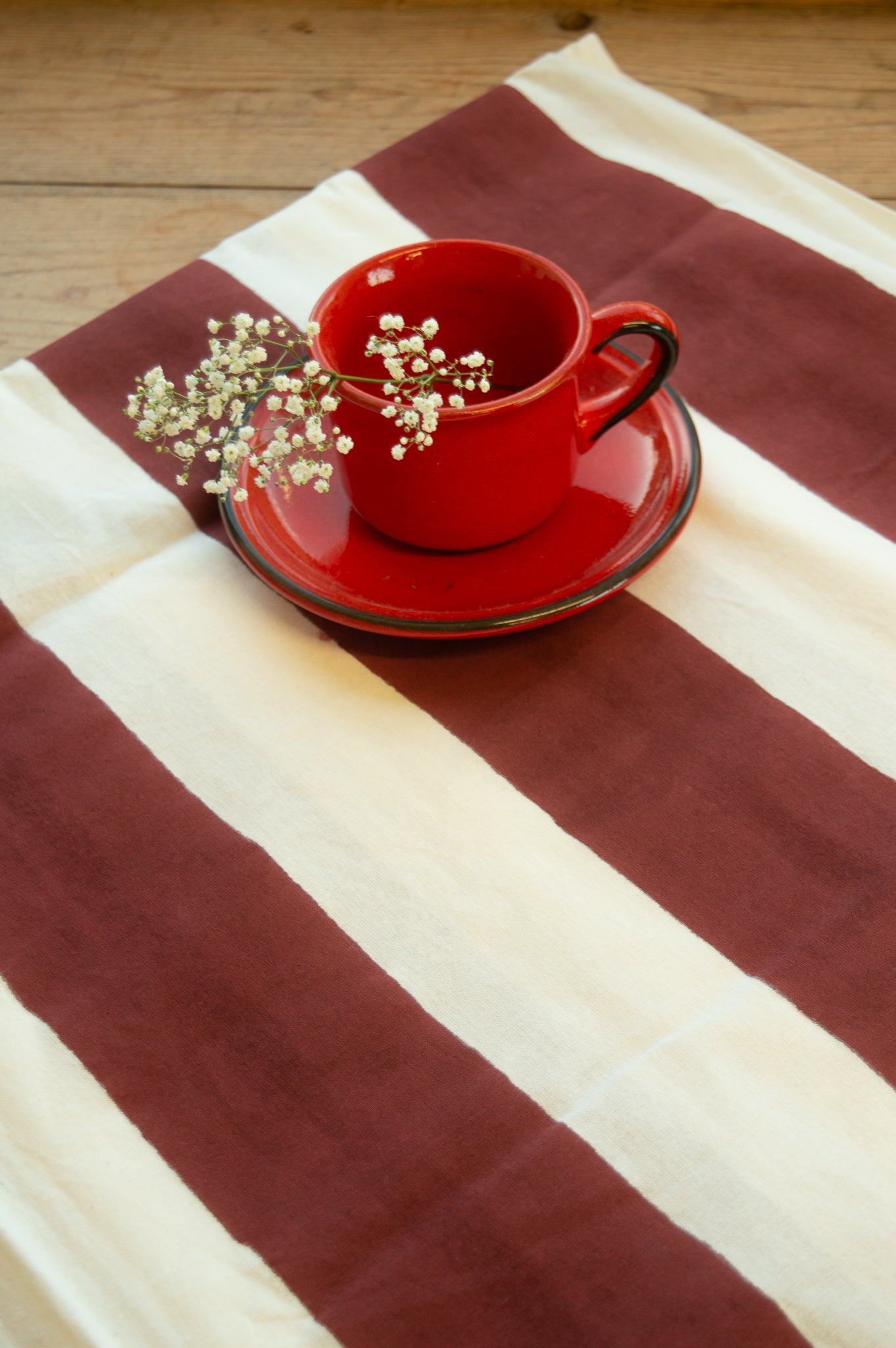 Indian Block Print Tablecloth - Merlot Stripe