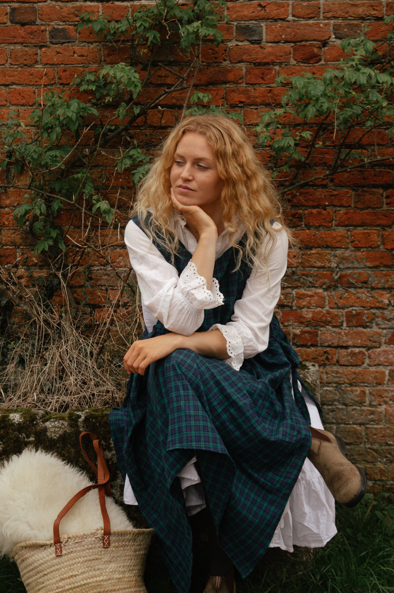 Pinny Dress - Navy and Green Tartan
