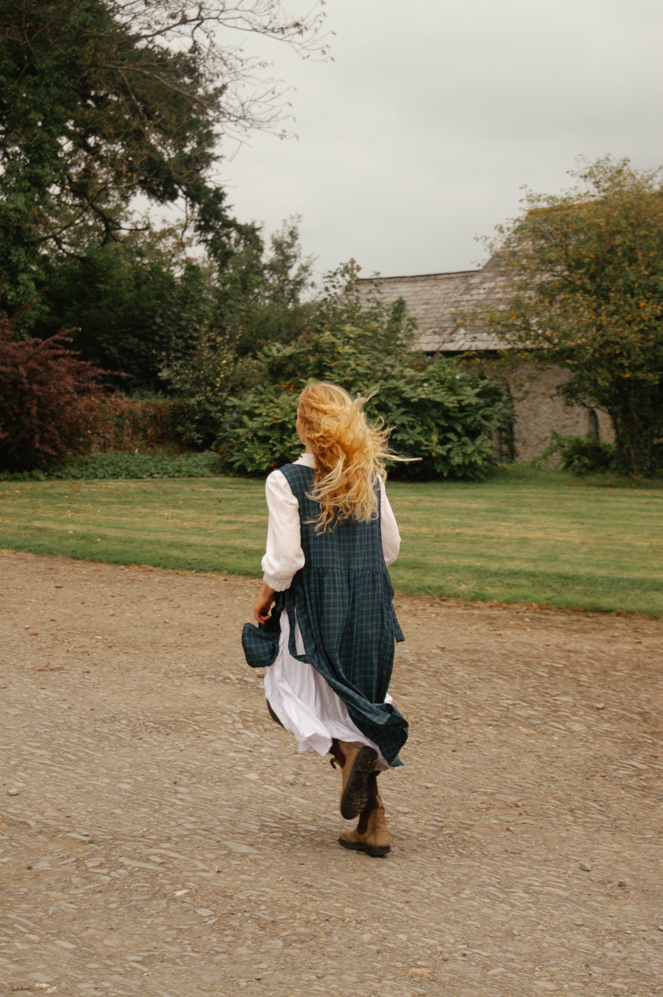 Pinny Dress - Navy and Green Tartan