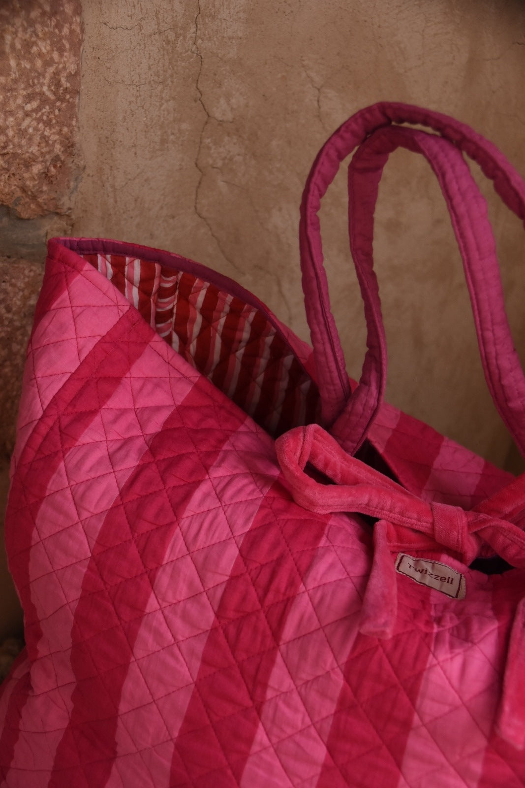 Roma Reversible Basket Bag - Pink Stripe