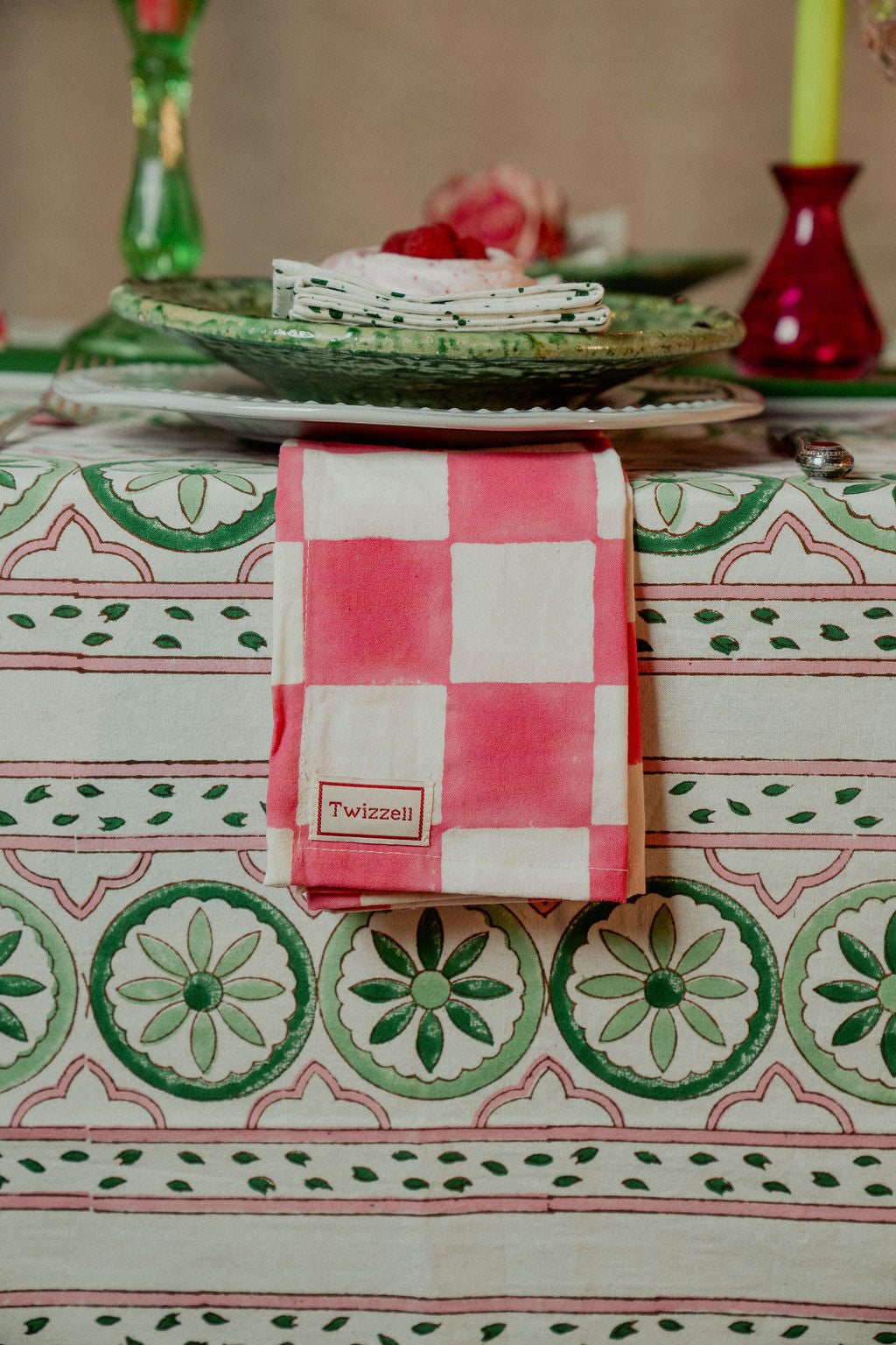 Sicilian Tablecloth - Pink and Green