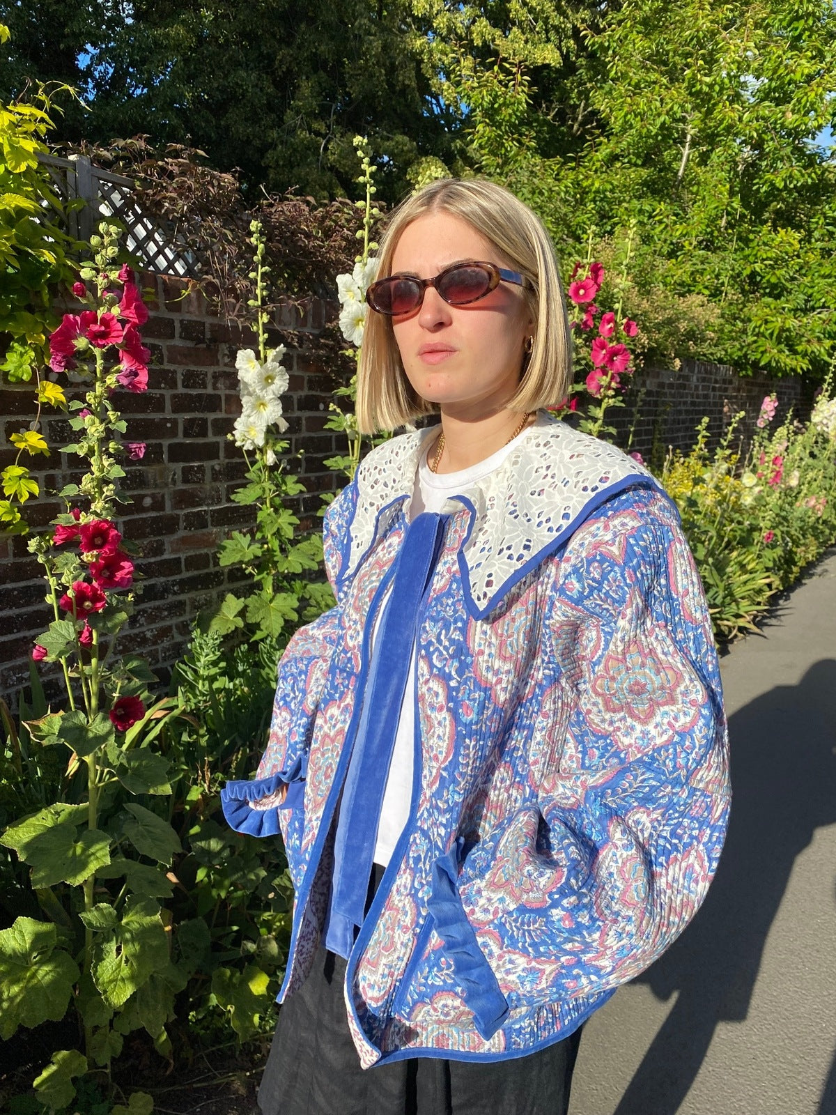 Viola Lace Collar Reversible Jacket - Blue and Mauve