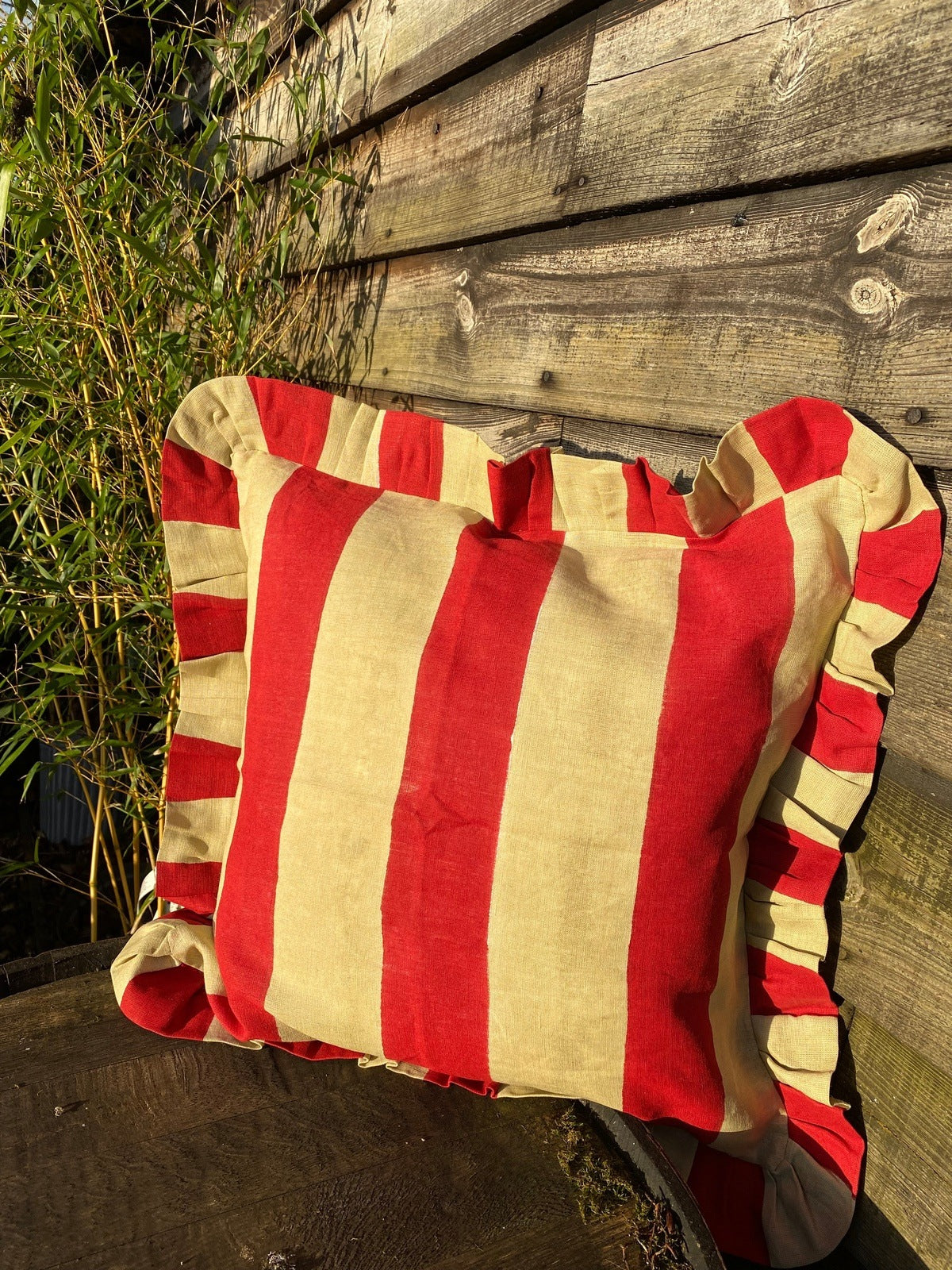 Ruffle Linen Cushion Cover - Red