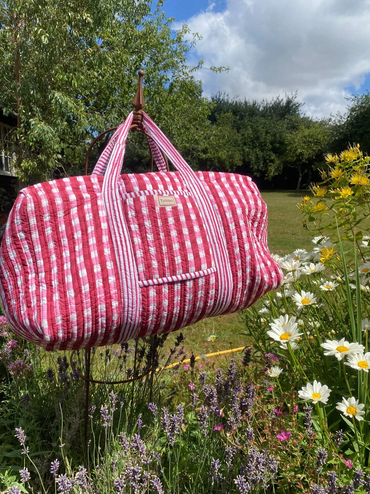 Indian Block Print Weekend Bag - Red and Pink Gingham
