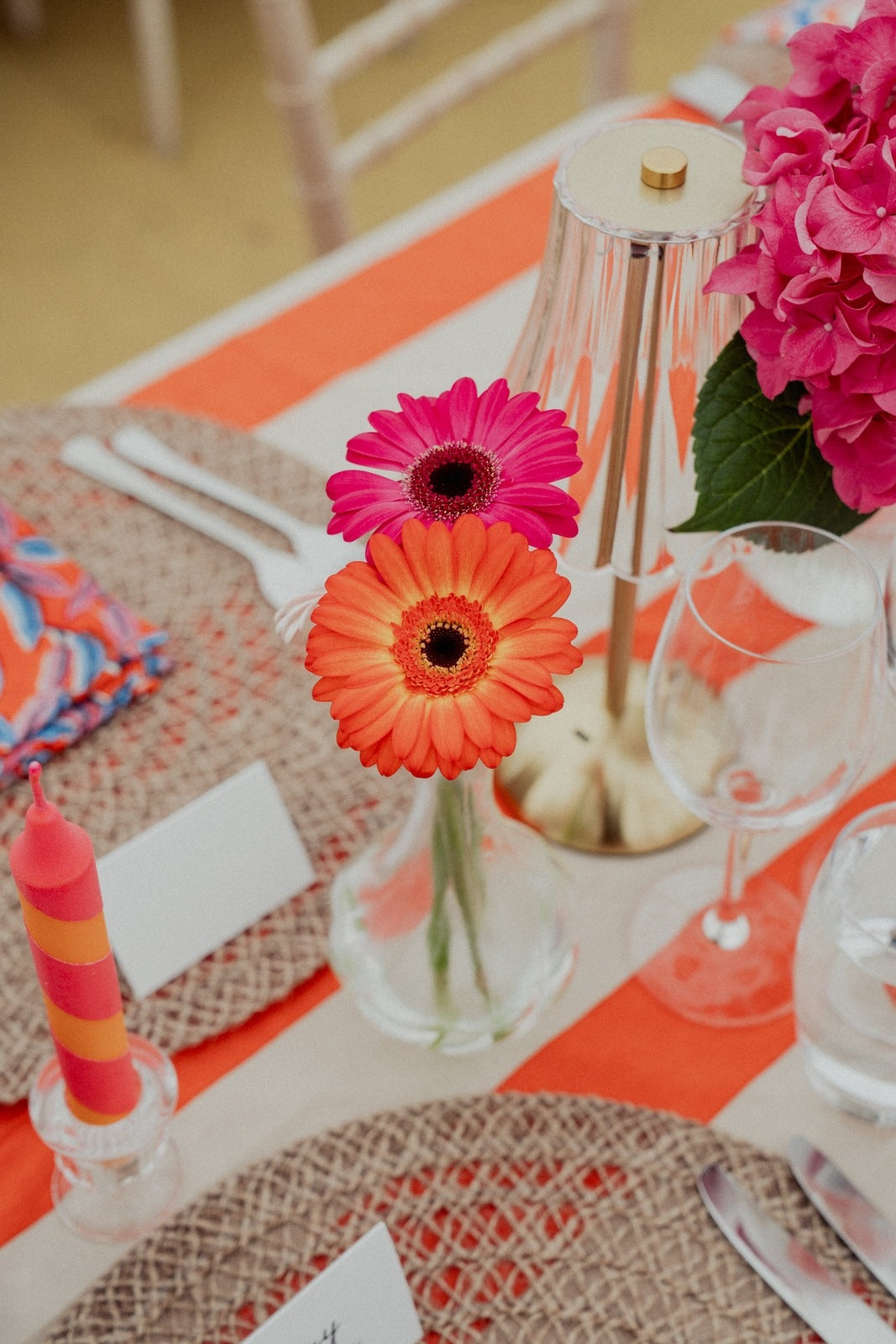 Orange and Beige Stripe Tablecloth