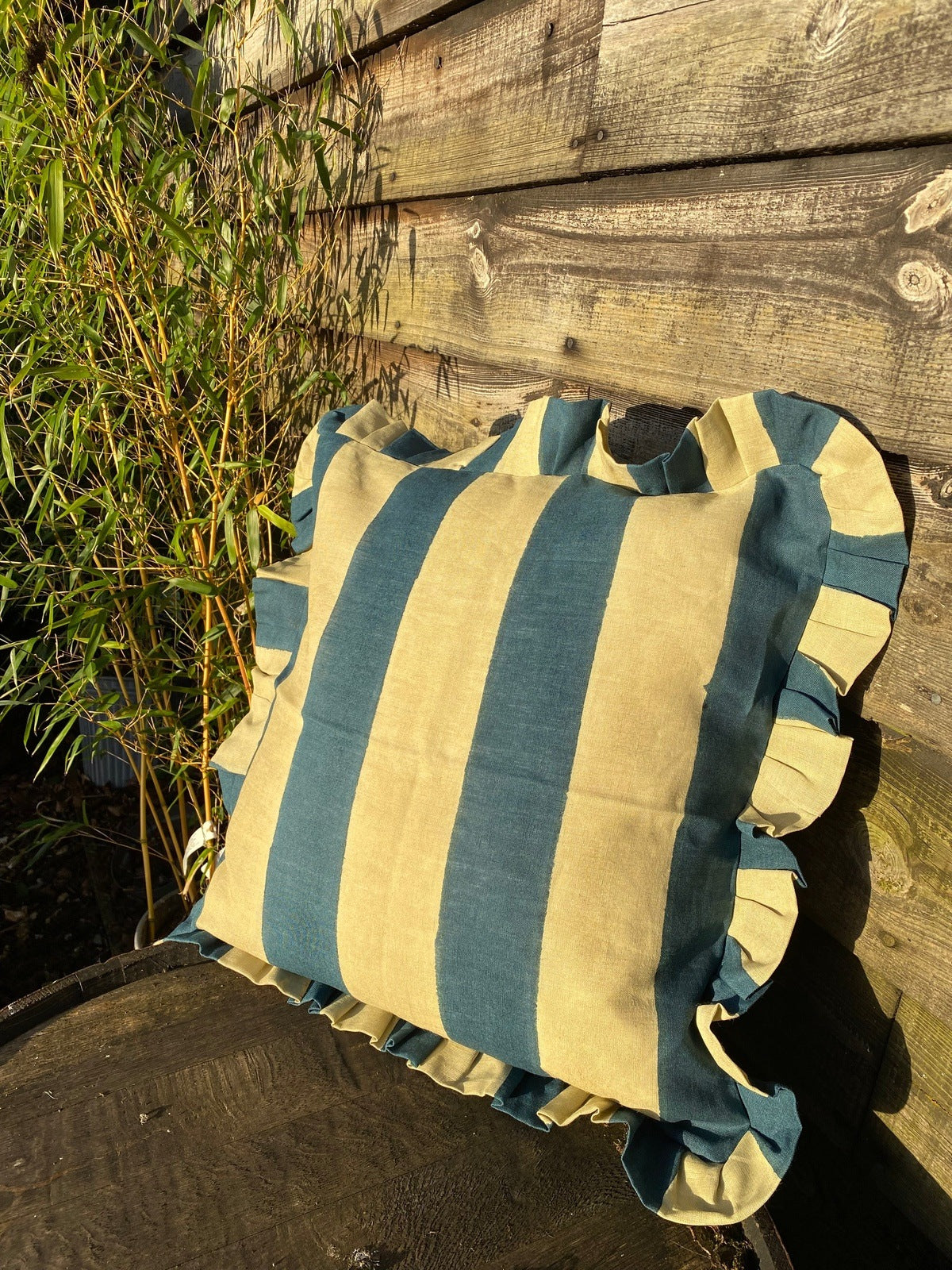 Ruffle Linen Cushion Cover - Blue