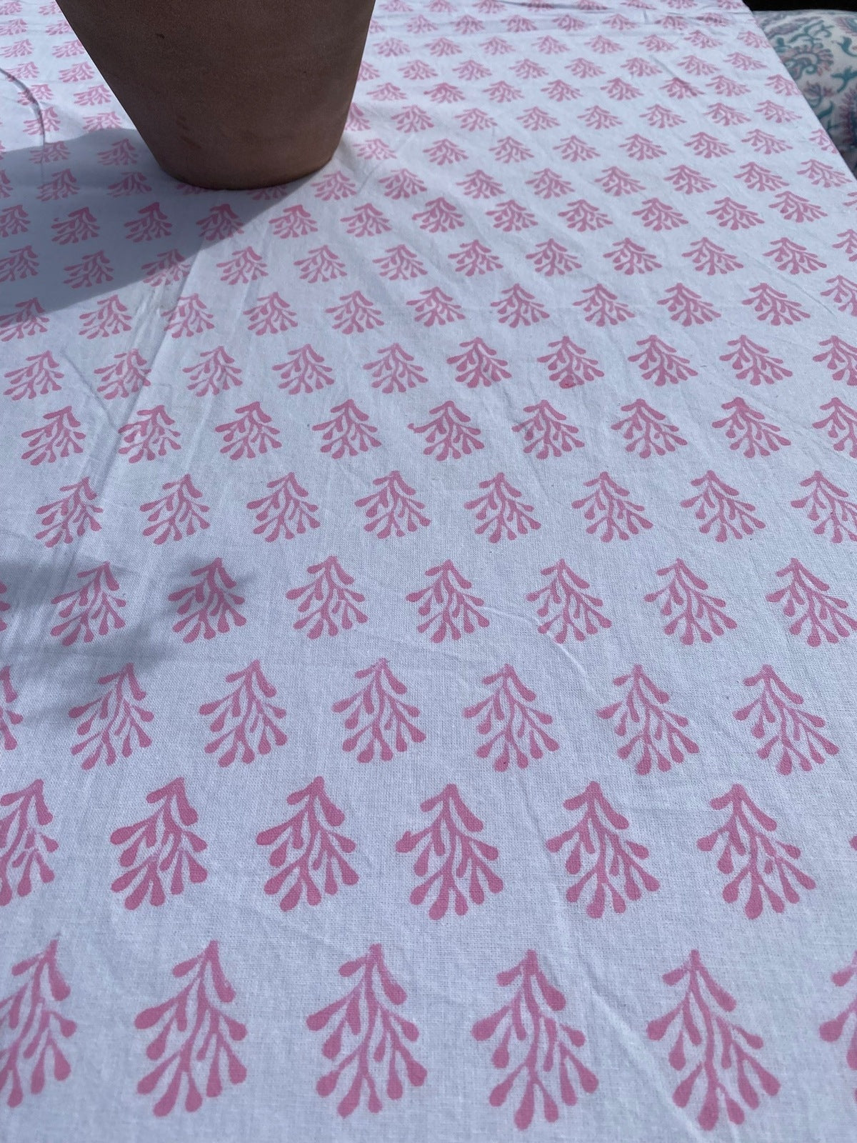 Indian Block Print Tablecloth - Pink Coral