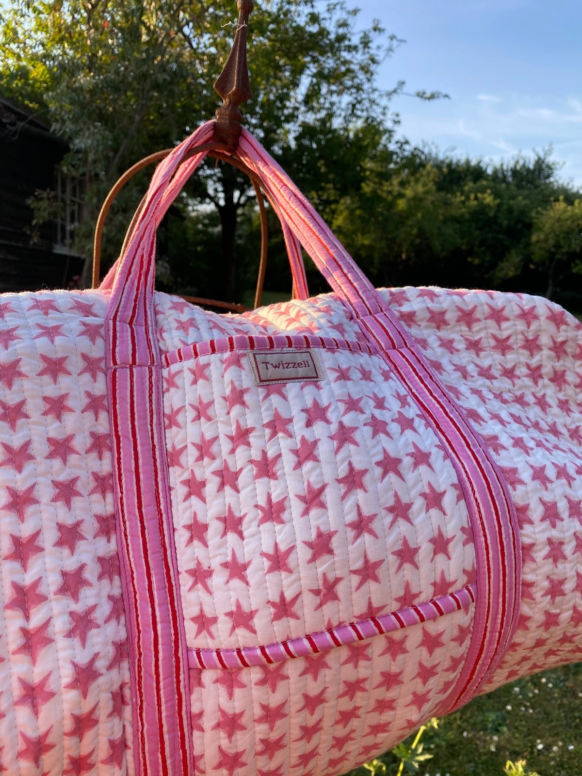Indian Block Print Weekend Bag - Pink Star