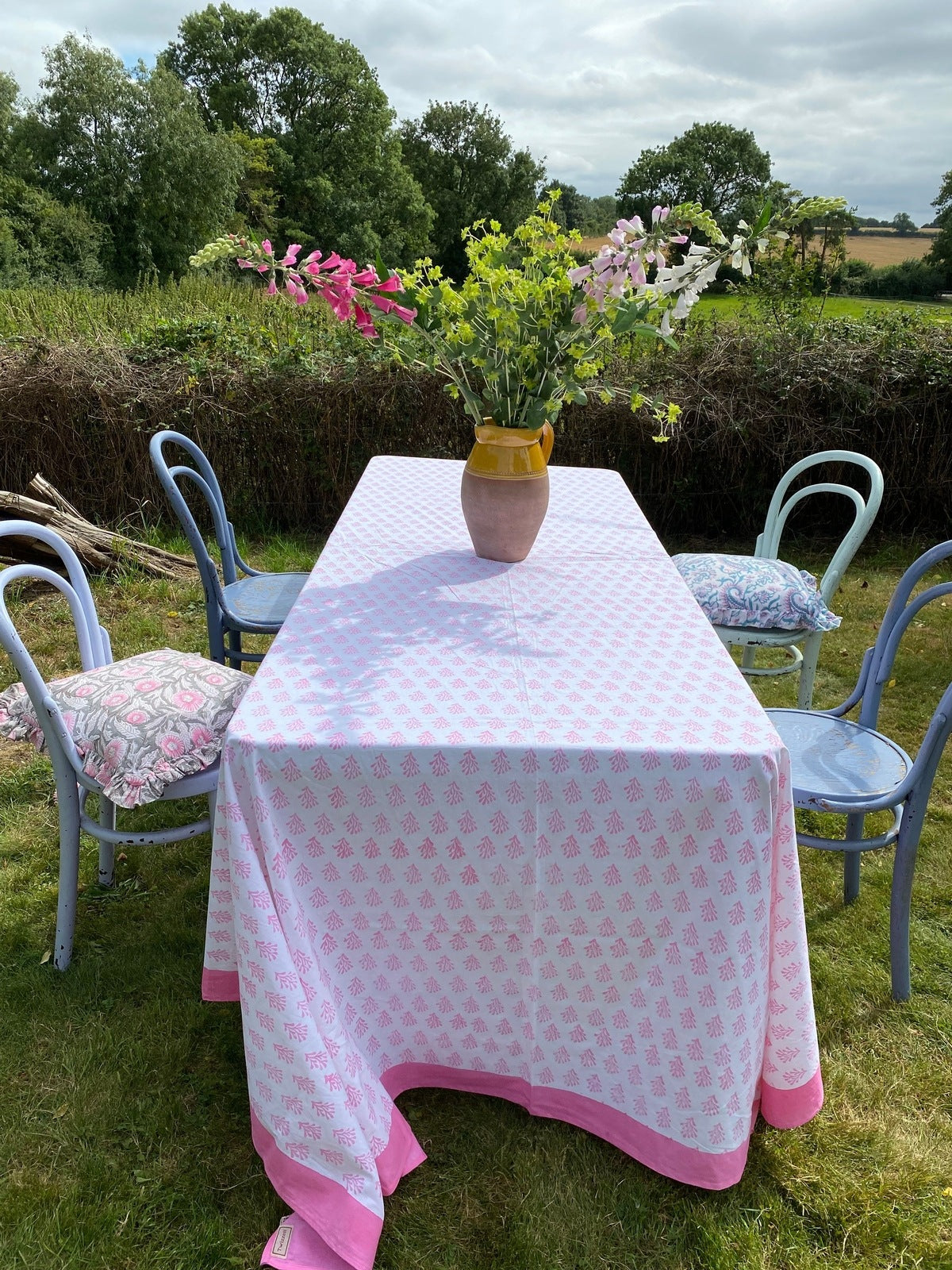 Indian Block Print Tablecloth - Pink Coral