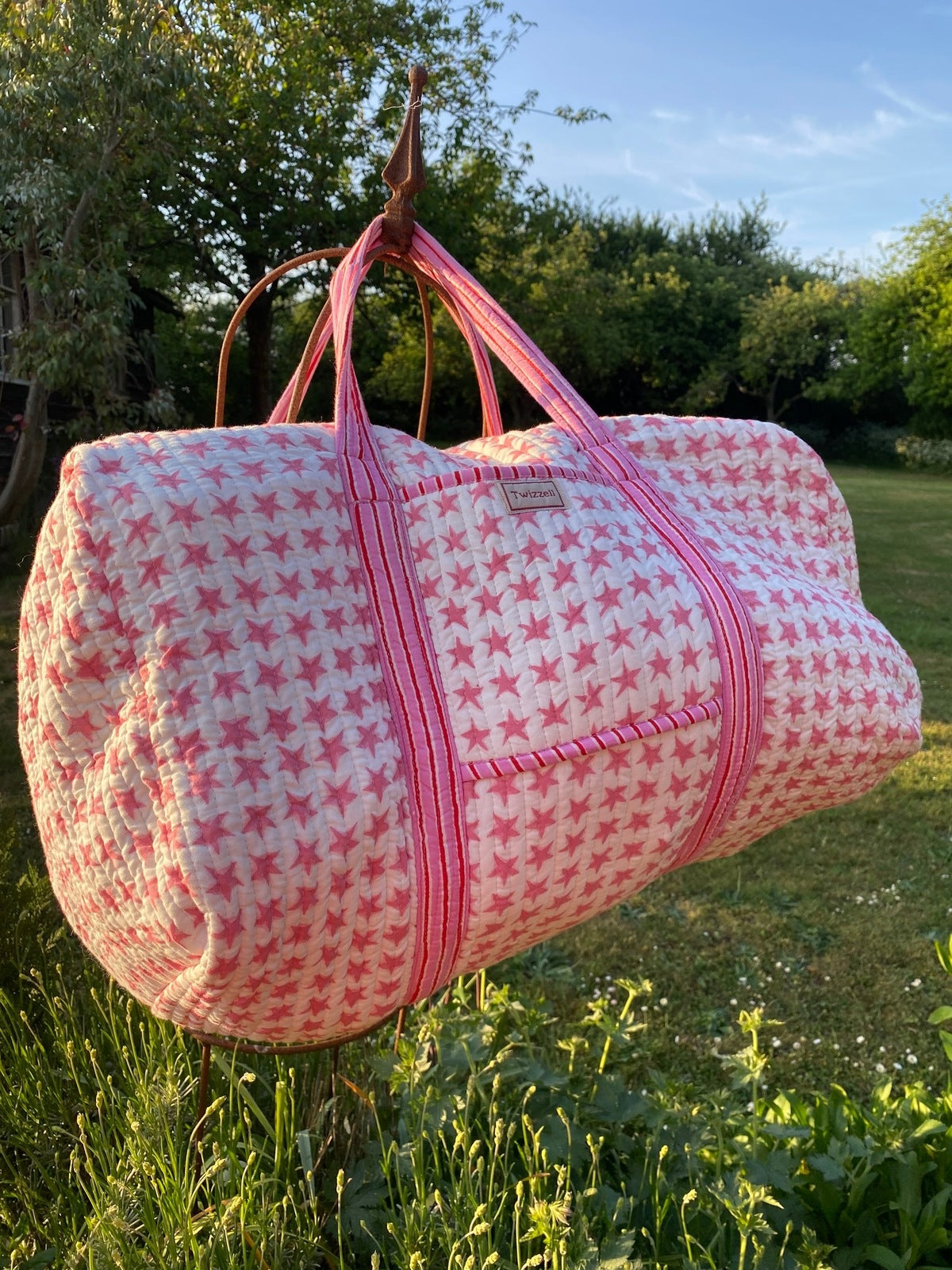 Indian Block Print Weekend Bag - Pink Star